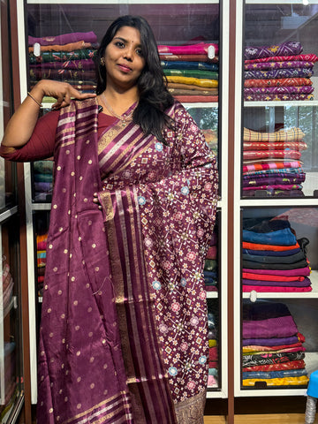 PURE MUNGA CREPE IKKAT PATOLA SAREES: WINE