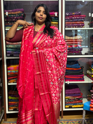 PURE MUNGA CREPE IKKAT PATOLA SAREES: PINK