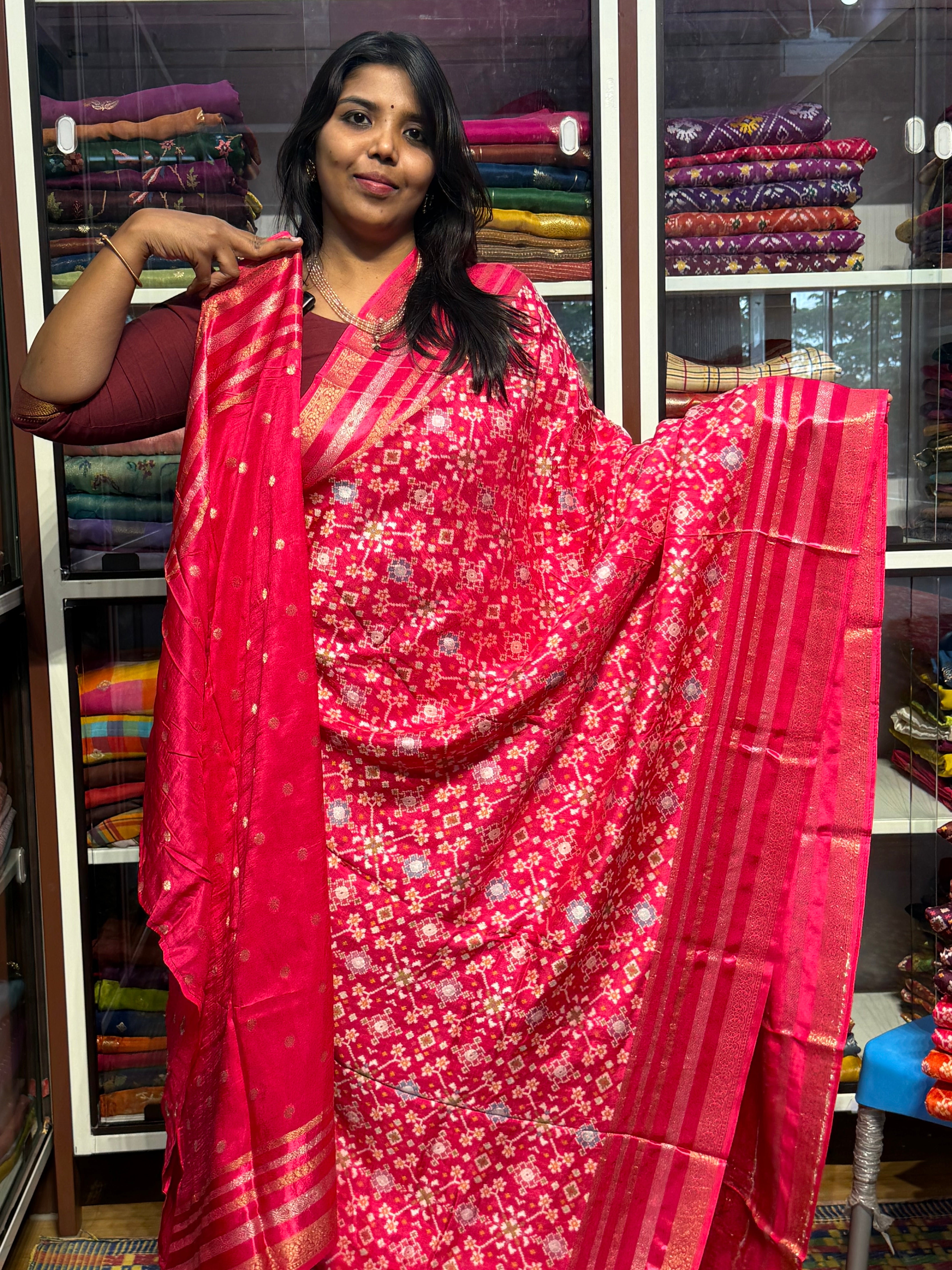 PURE MUNGA CREPE IKKAT PATOLA SAREES: PINK