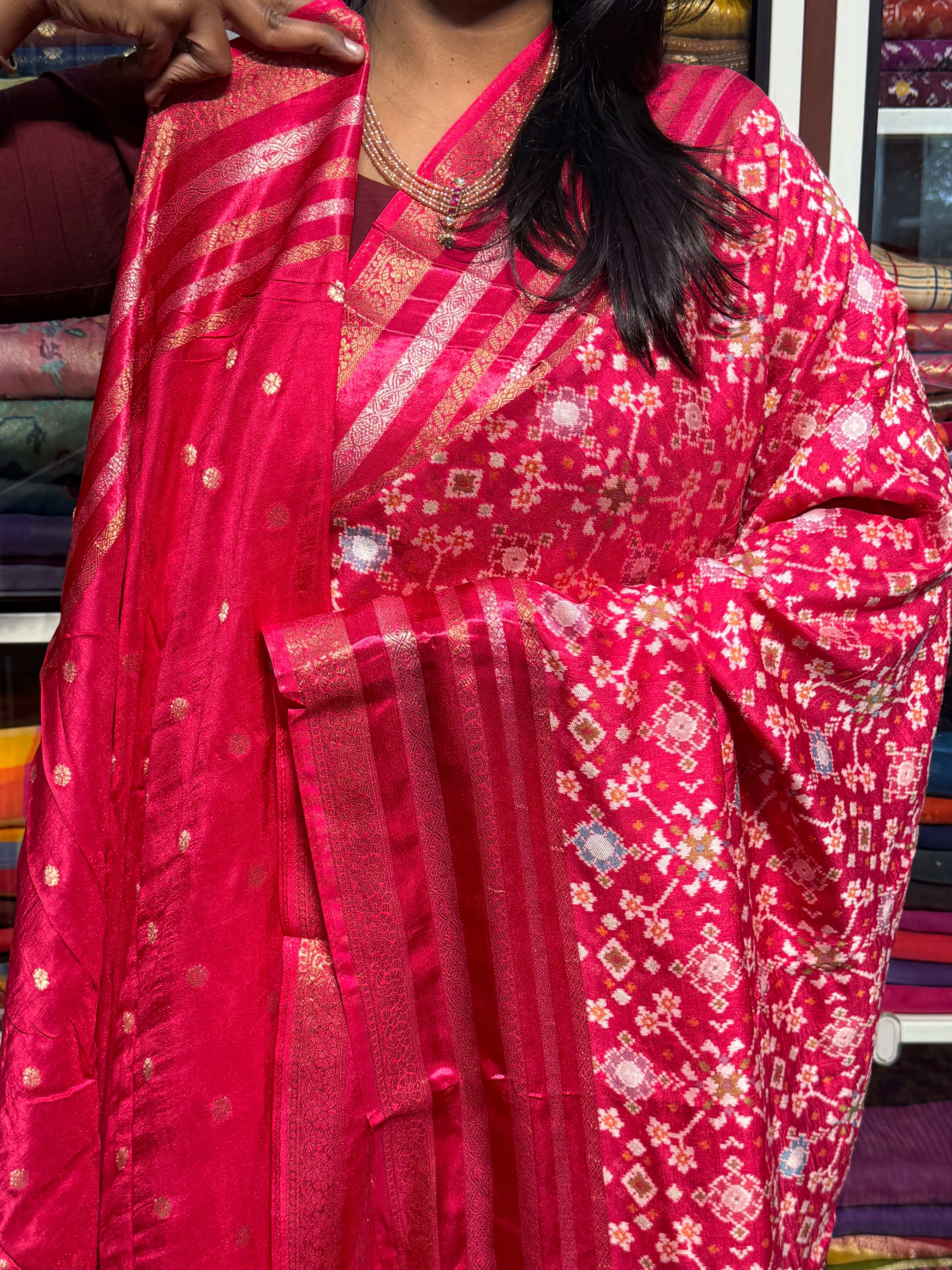 PURE MUNGA CREPE IKKAT PATOLA SAREES: PINK