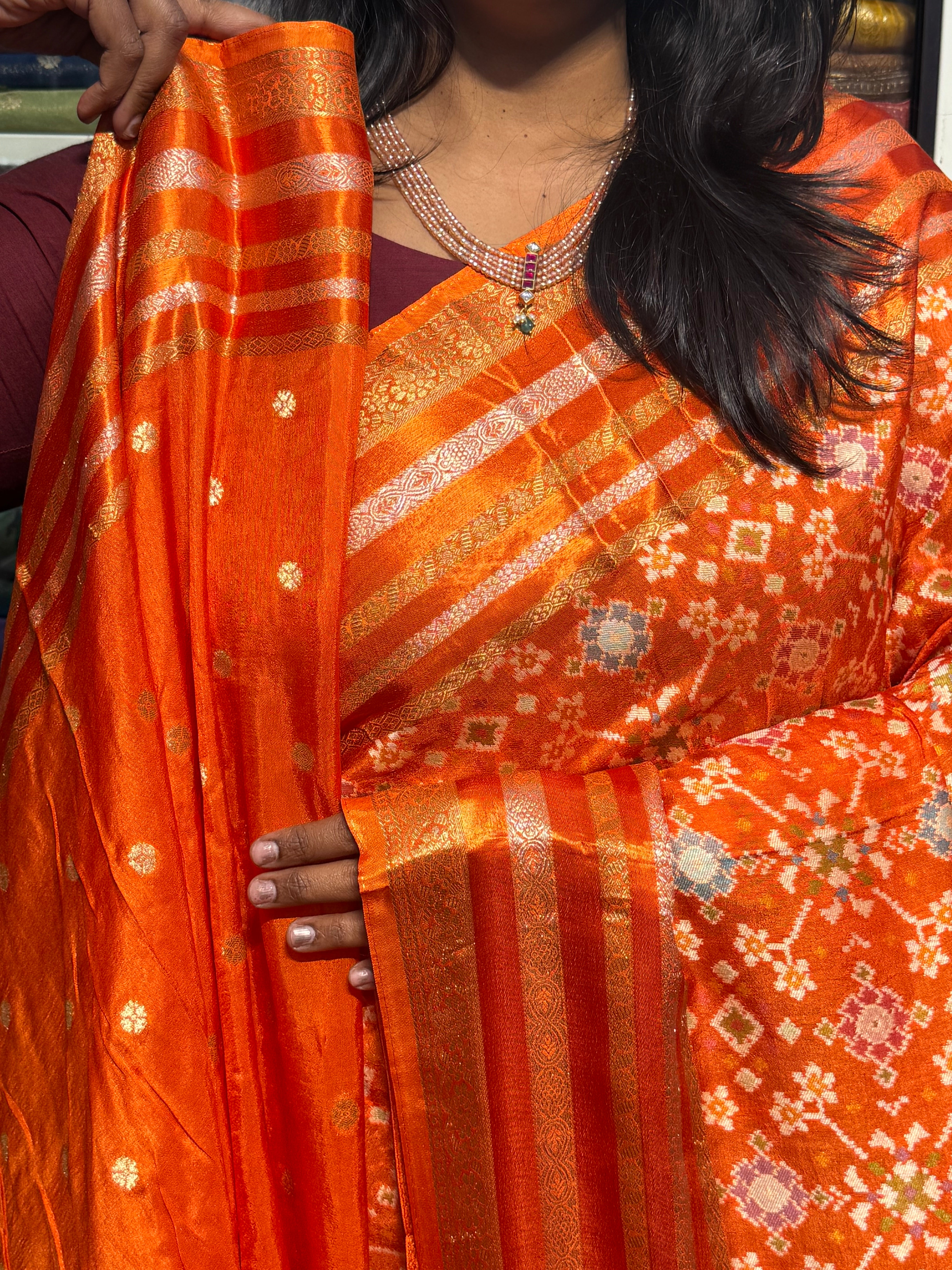 PURE MUNGA CREPE IKKAT PATOLA SAREES: ORANGE