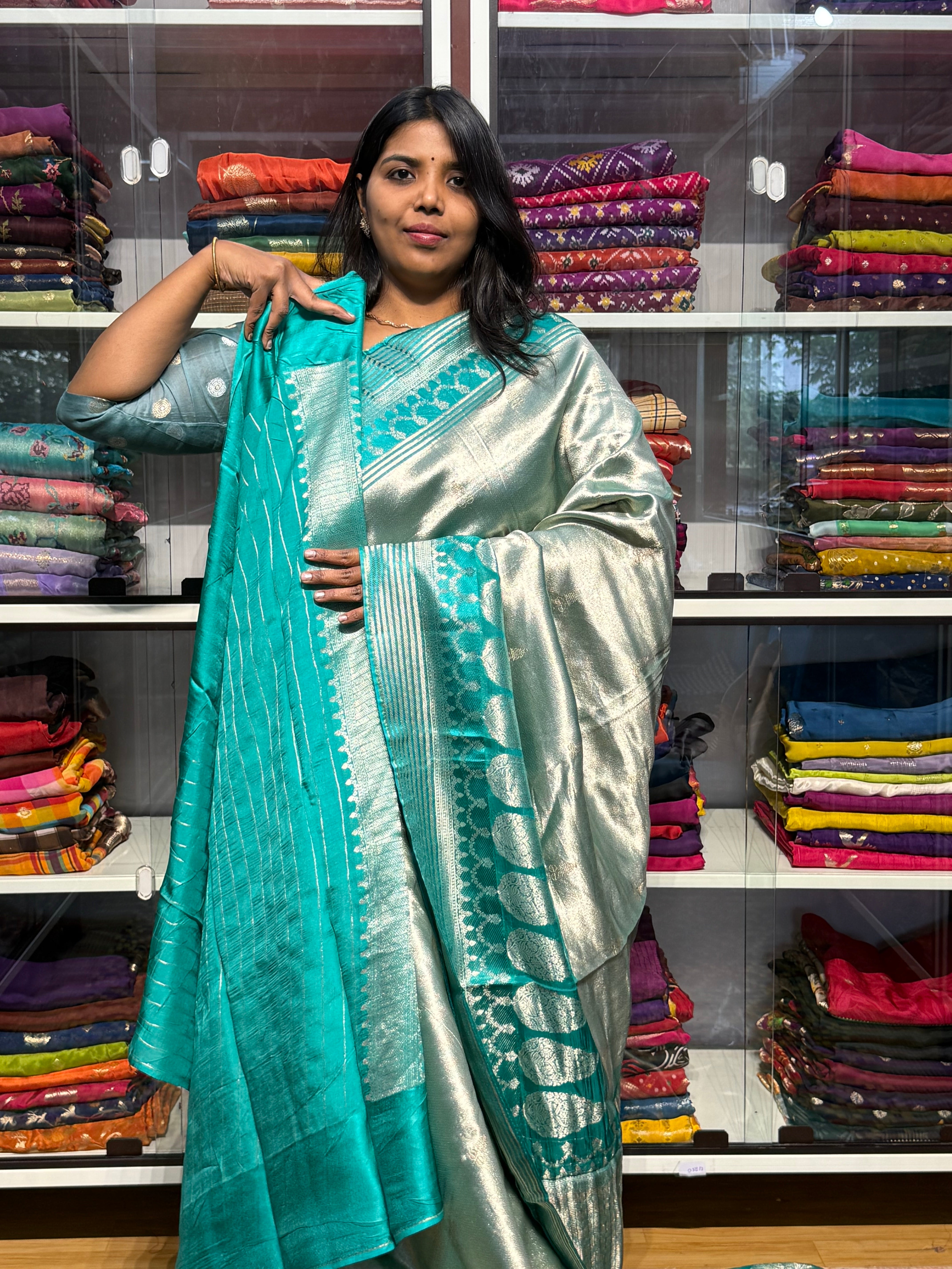 PREMIUM TISSUE WEAVING SAREE WITH BIG BORDER