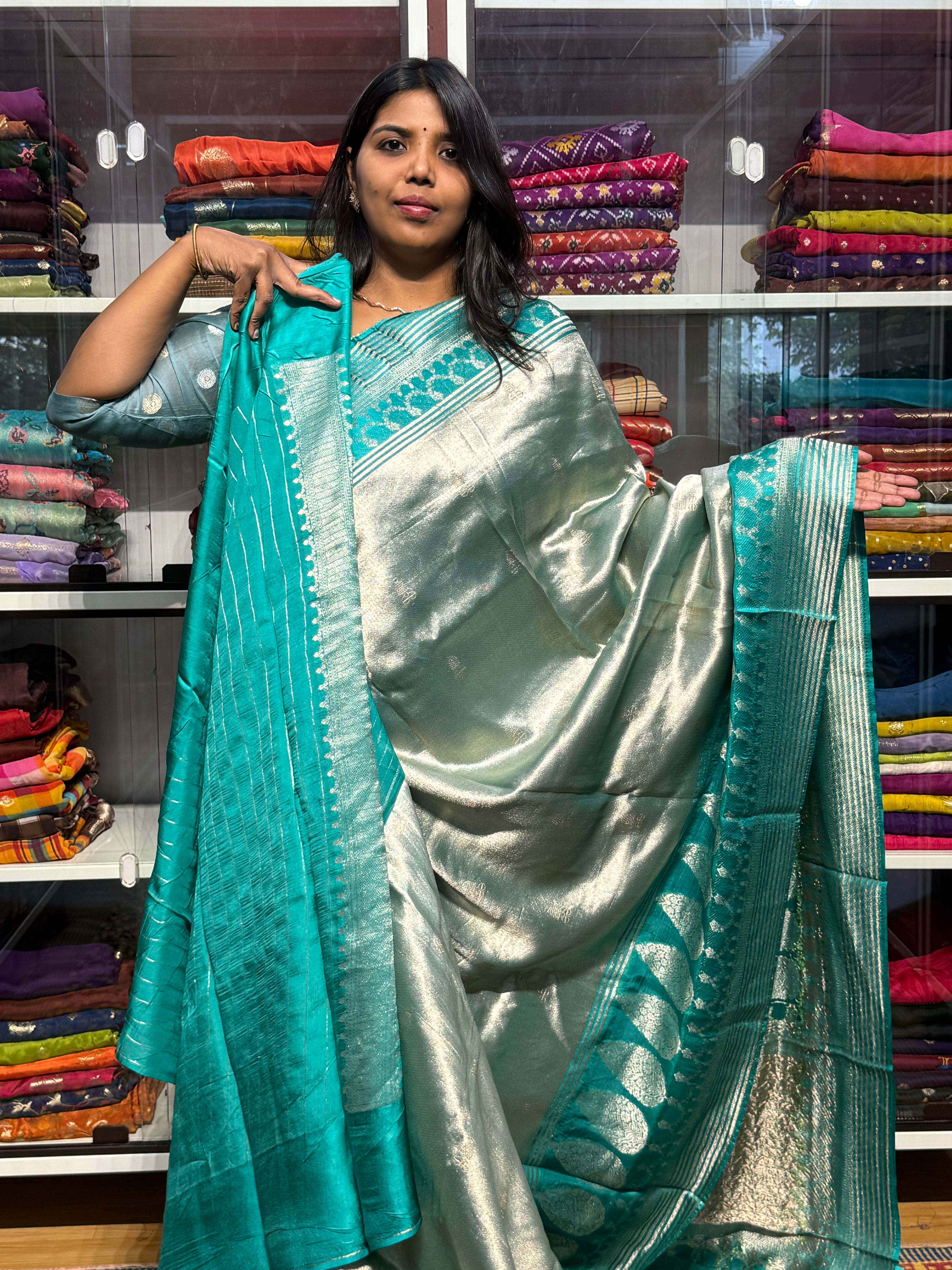 PREMIUM TISSUE WEAVING SAREE WITH BIG BORDER
