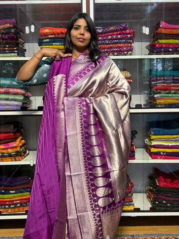 PREMIUM TISSUE WEAVING SAREE WITH BIG BORDER: PURPLE