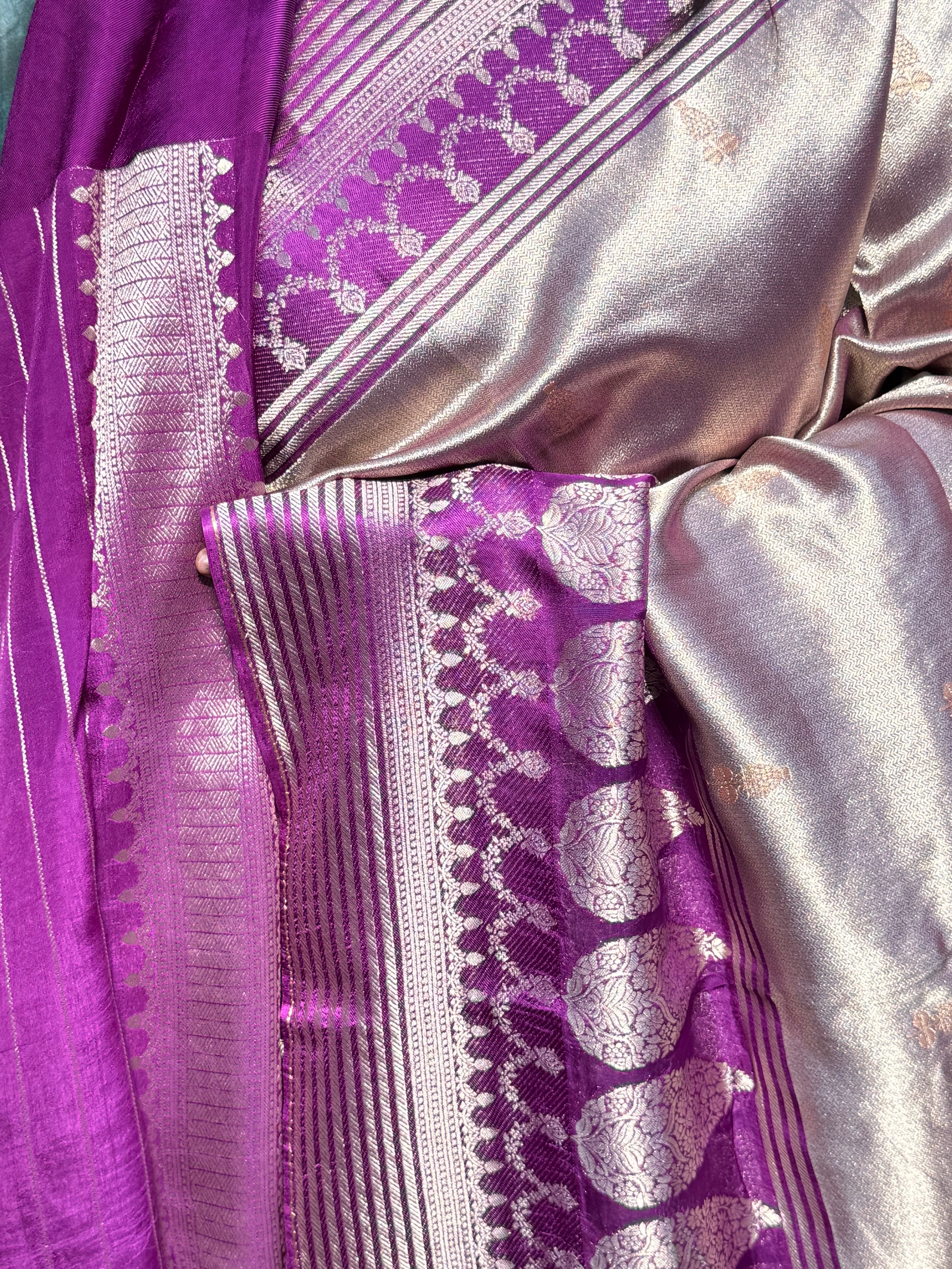 PREMIUM TISSUE WEAVING SAREE WITH BIG BORDER: PURPLE