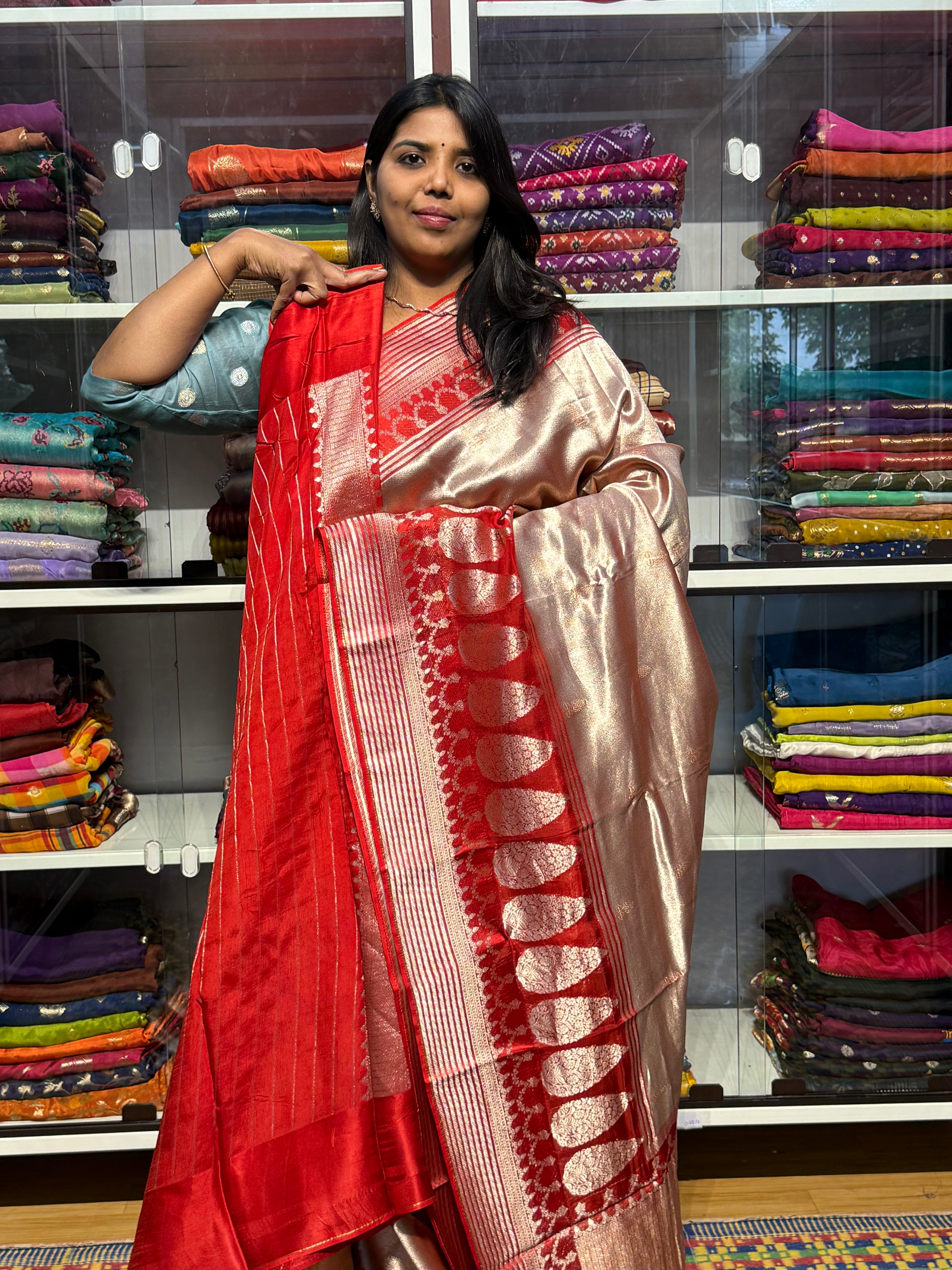 PREMIUM TISSUE WEAVING SAREE WITH BIG BORDER