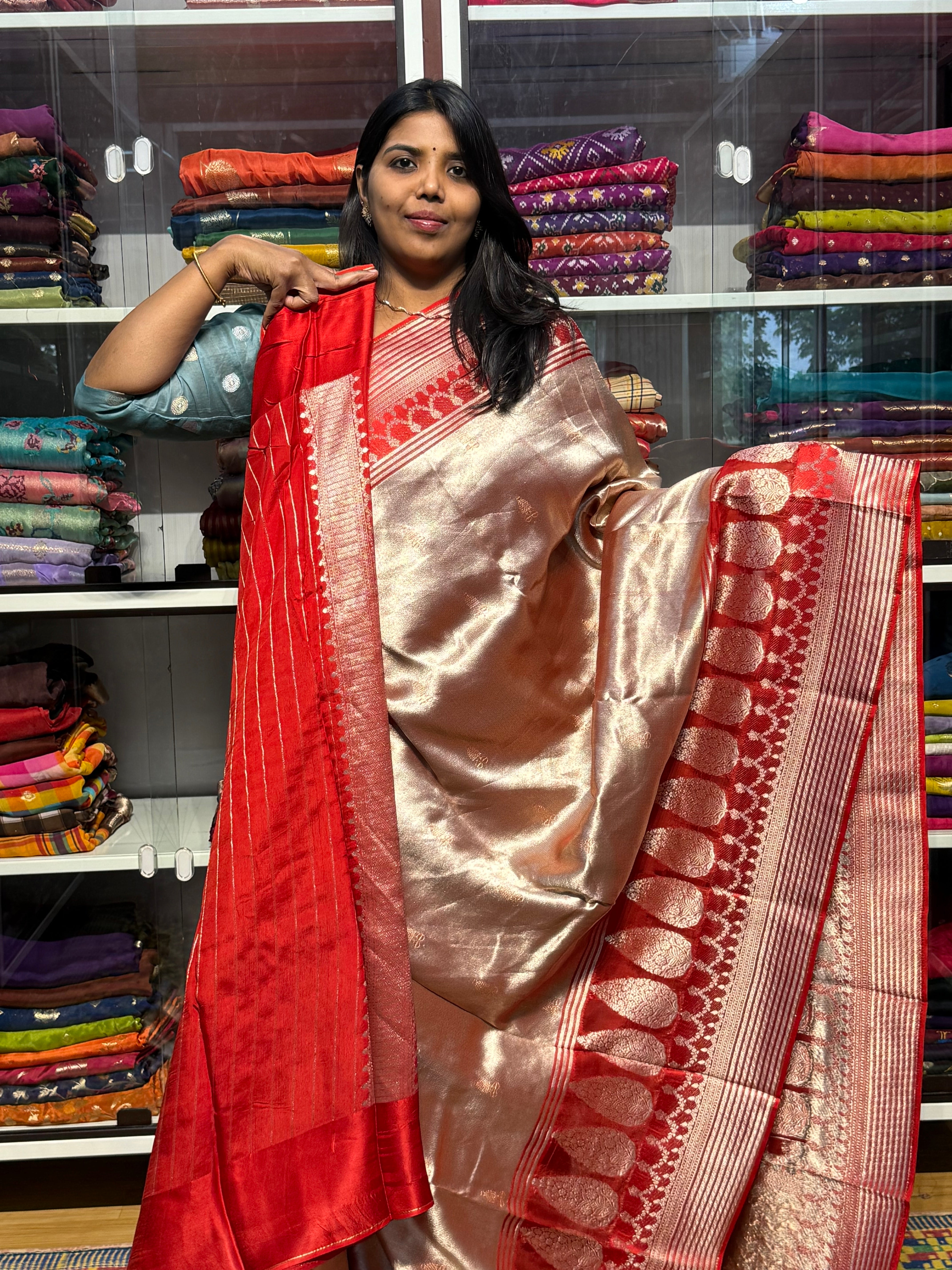 PREMIUM TISSUE WEAVING SAREE WITH BIG BORDER