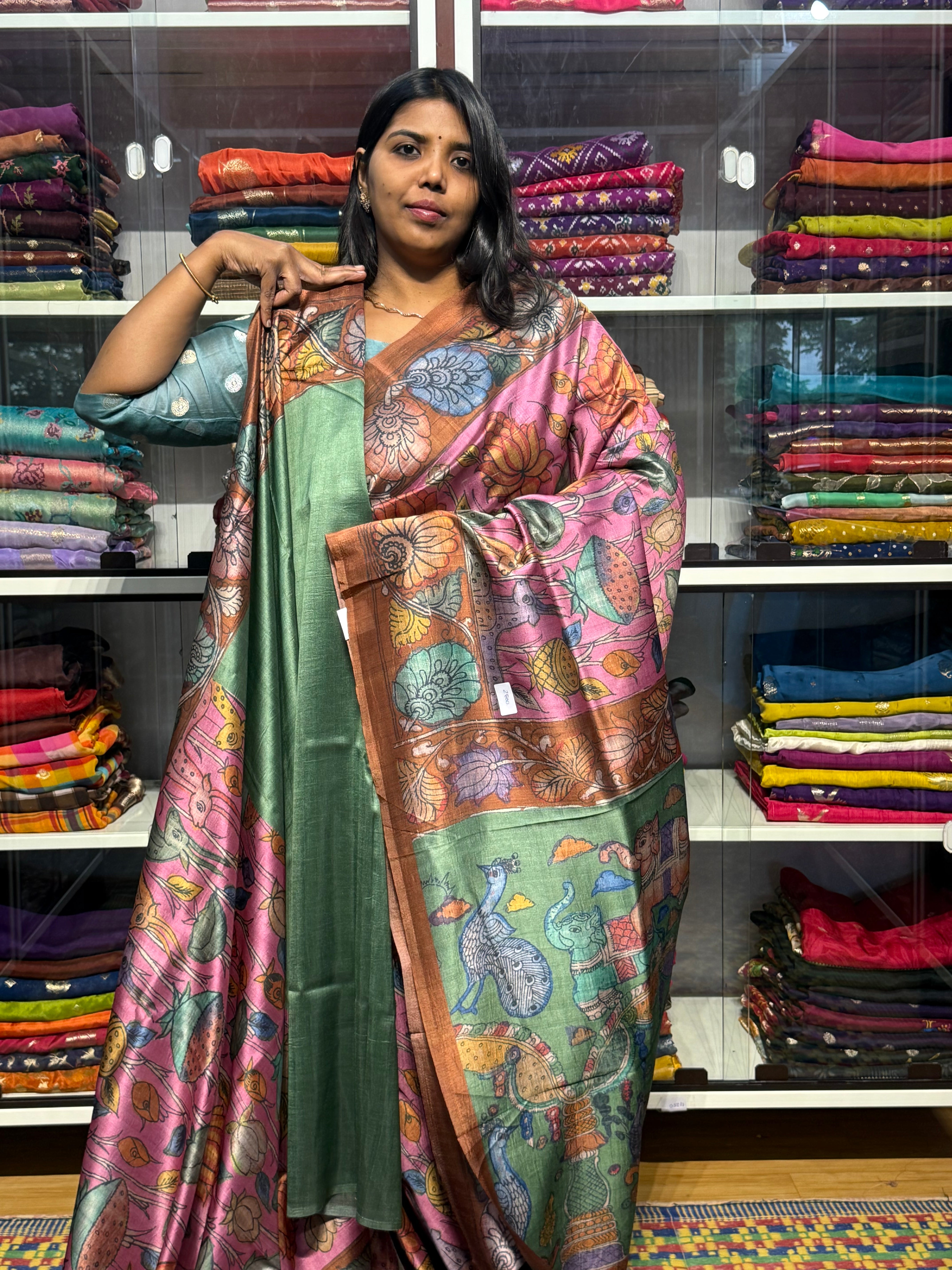 PENKALAMKARI DIGITAL PRINTS ON TUSSUR CREPE SILK