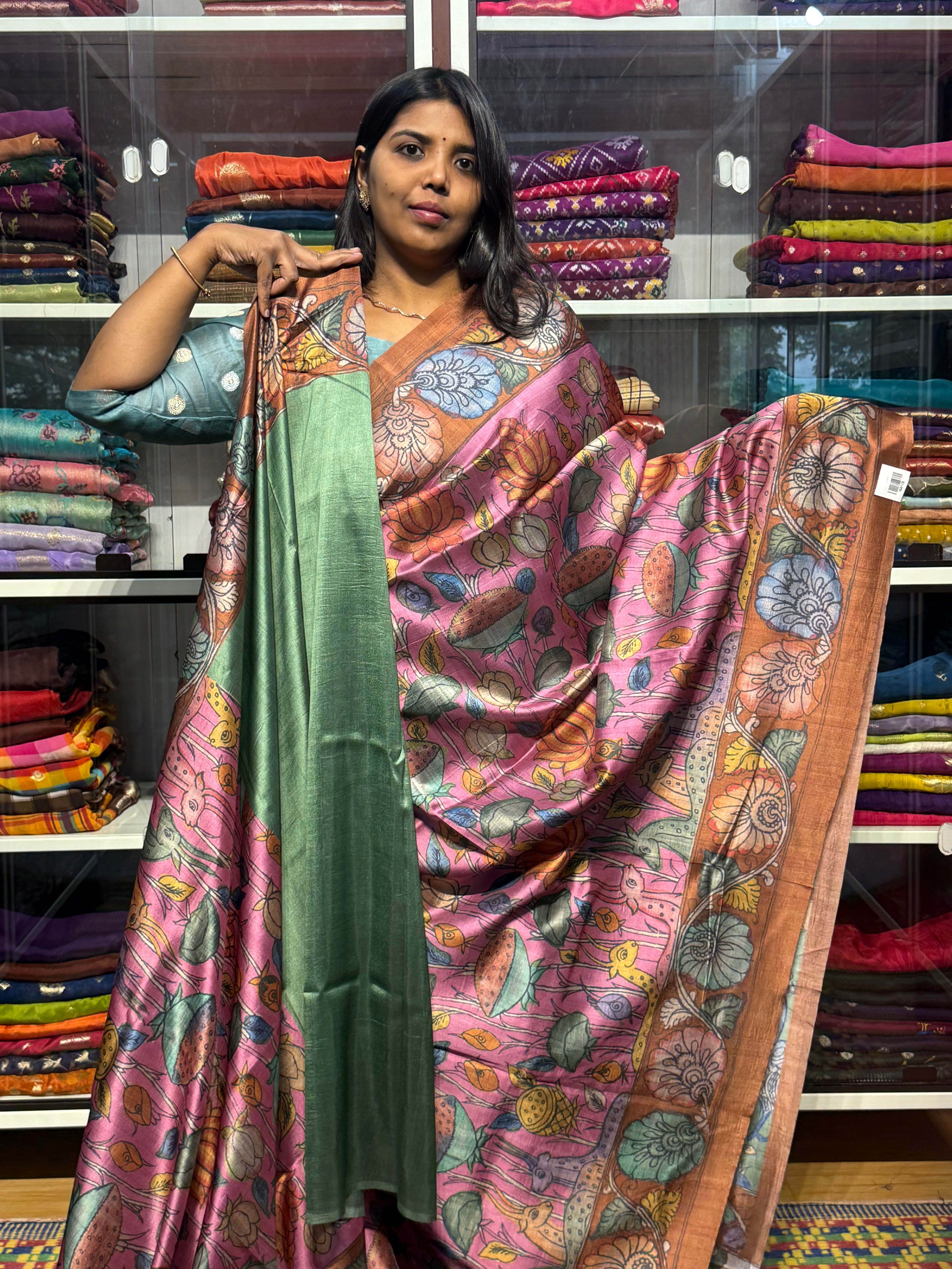 PENKALAMKARI DIGITAL PRINTS ON TUSSUR CREPE SILK