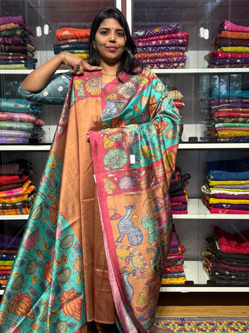 PENKALAMKARI DIGITAL PRINTS ON TUSSUR CREPE SILK