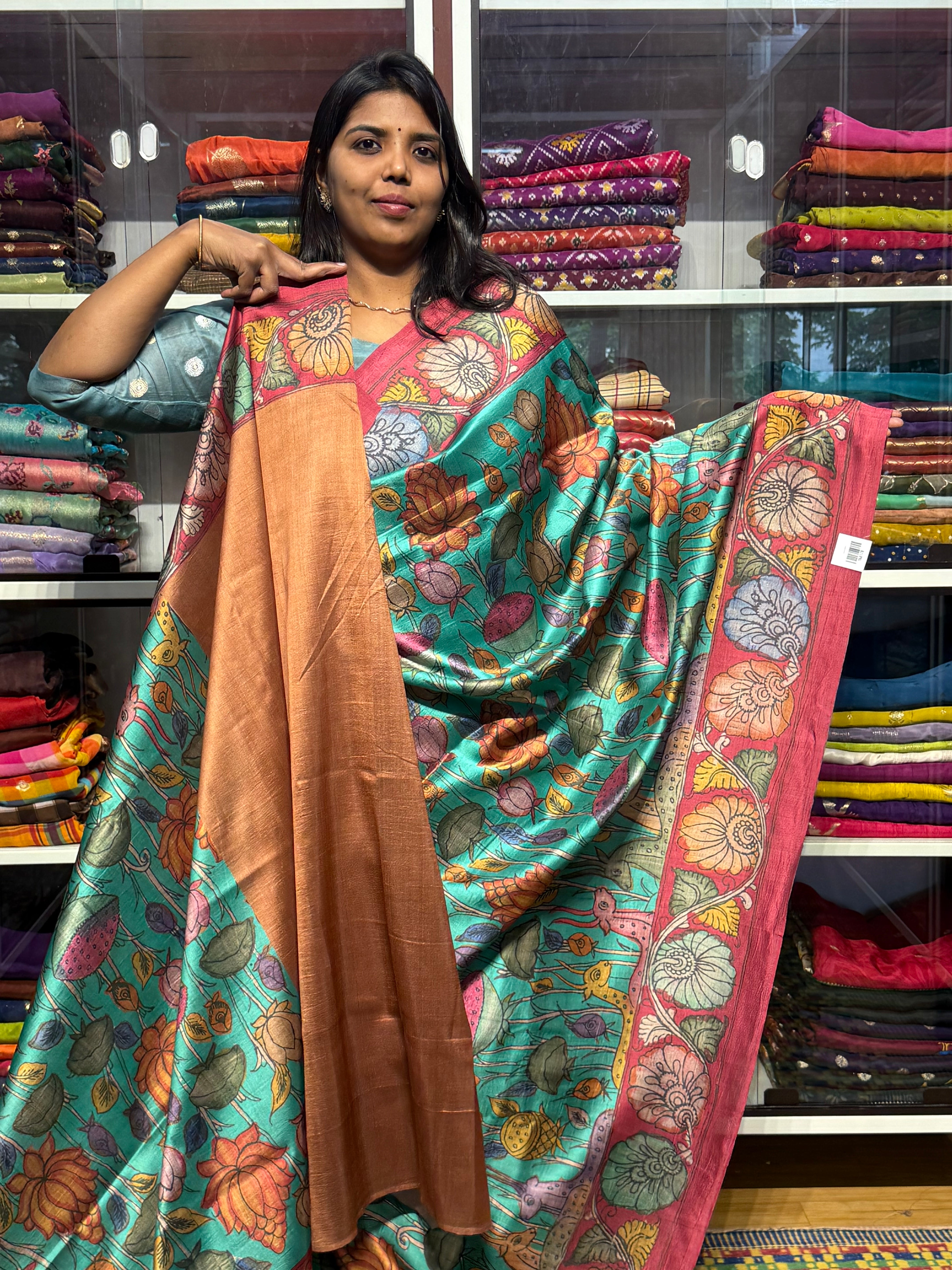 PENKALAMKARI DIGITAL PRINTS ON TUSSUR CREPE SILK