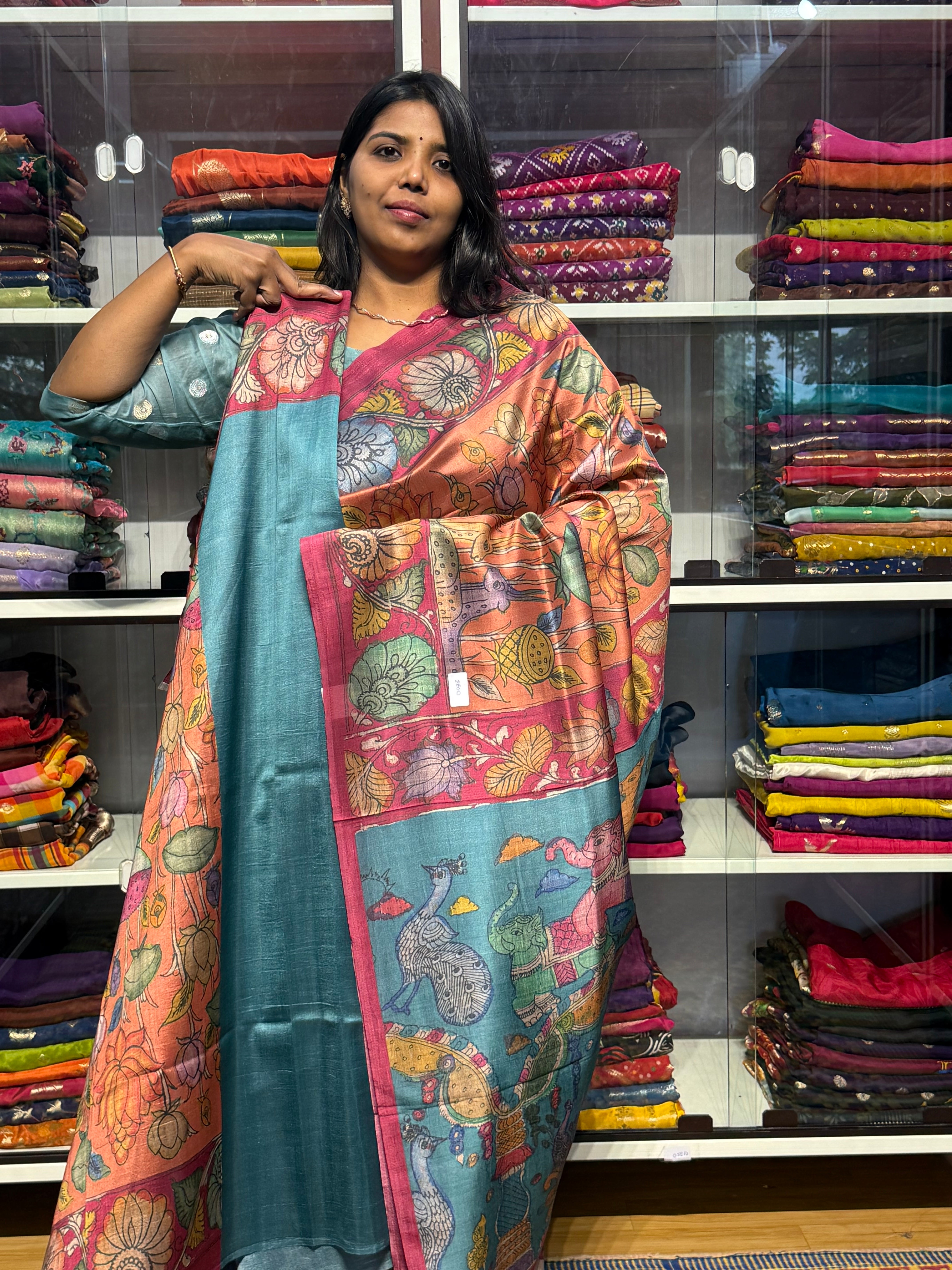 PENKALAMKARI DIGITAL PRINTS ON TUSSUR CREPE SILK