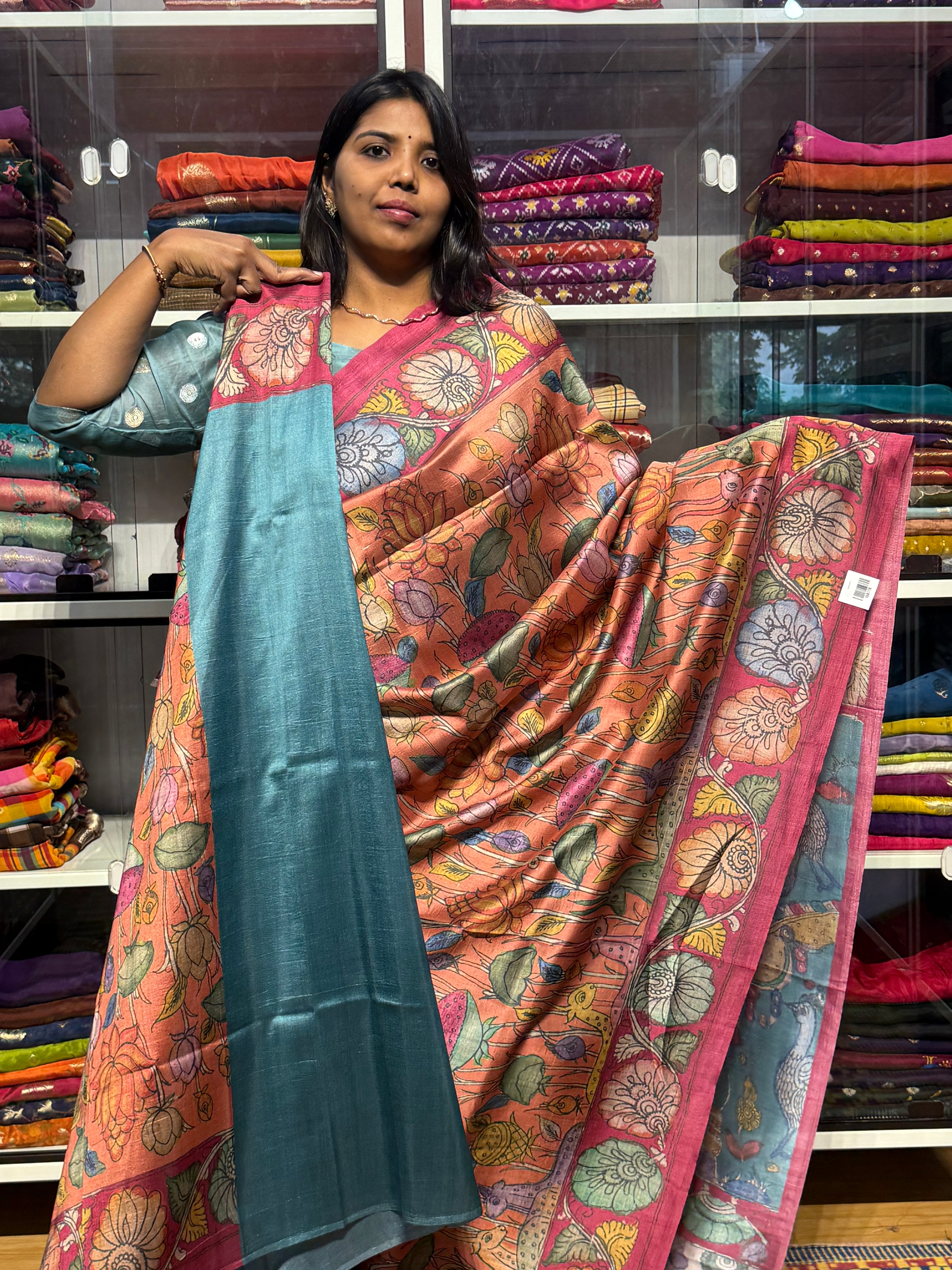PENKALAMKARI DIGITAL PRINTS ON TUSSUR CREPE SILK