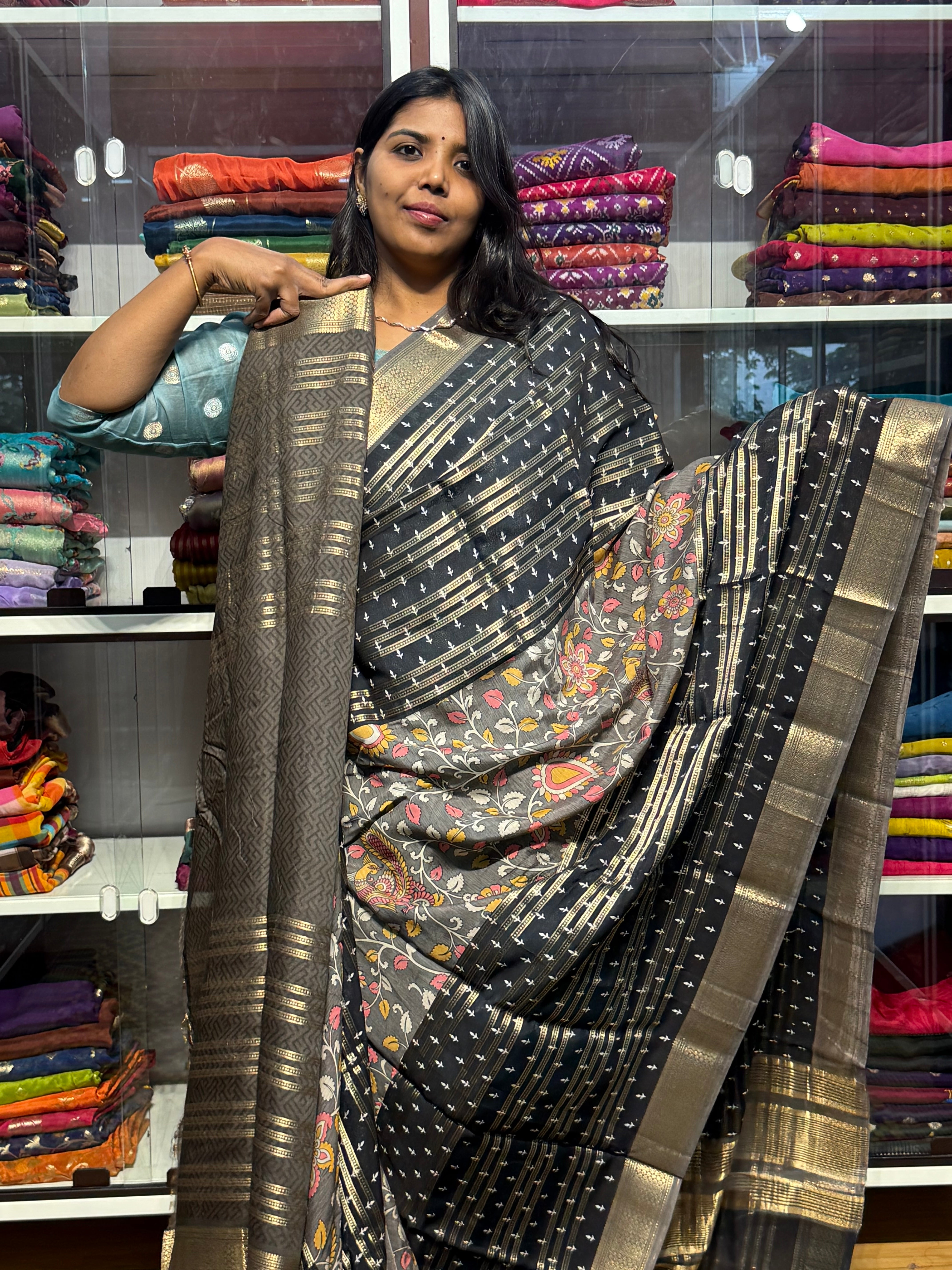 ASSAM SILK SAREES WITH PENKALAMKARI DESIGN