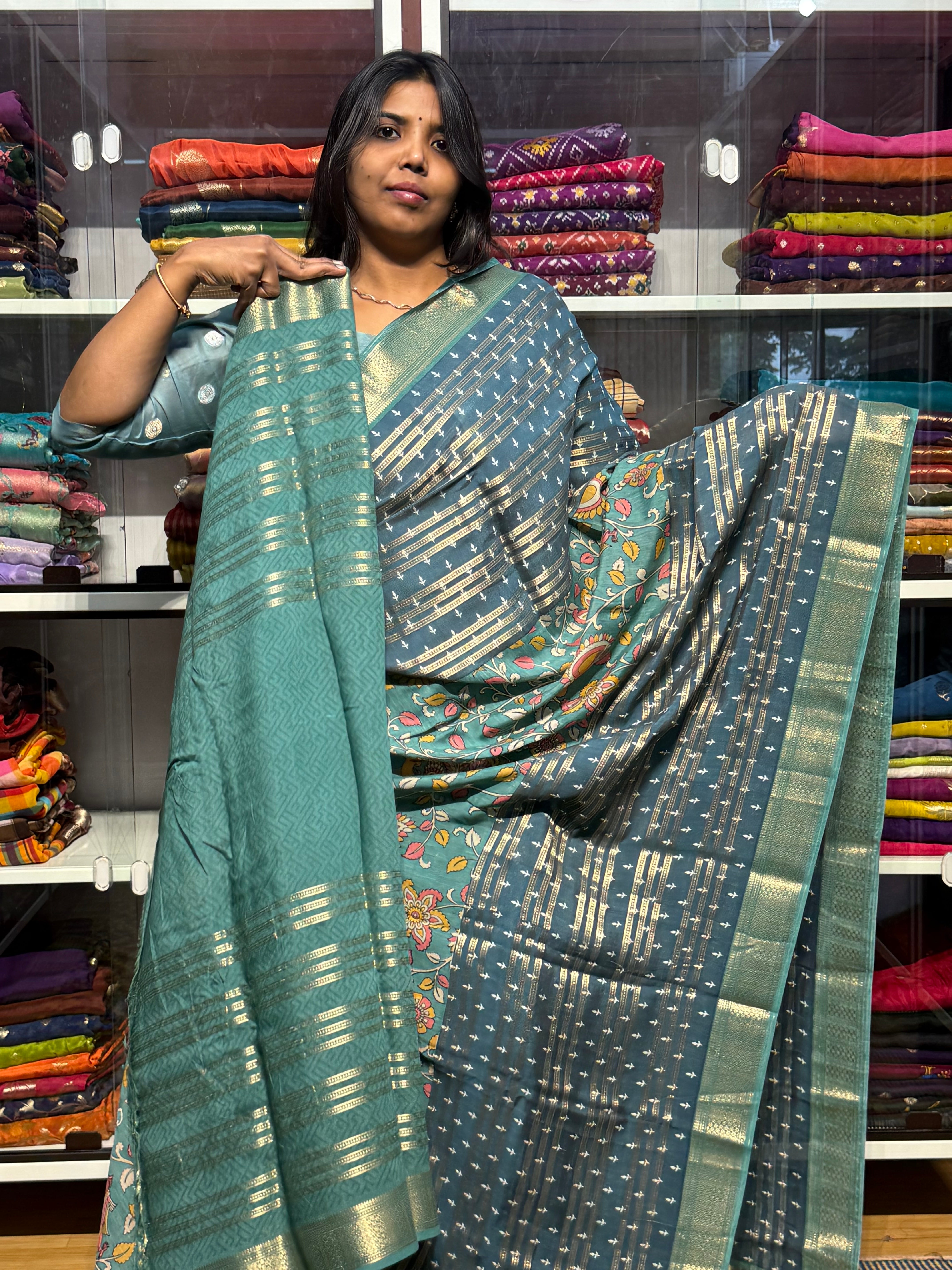 ASSAM SILK SAREES WITH PENKALAMKARI DESIGN