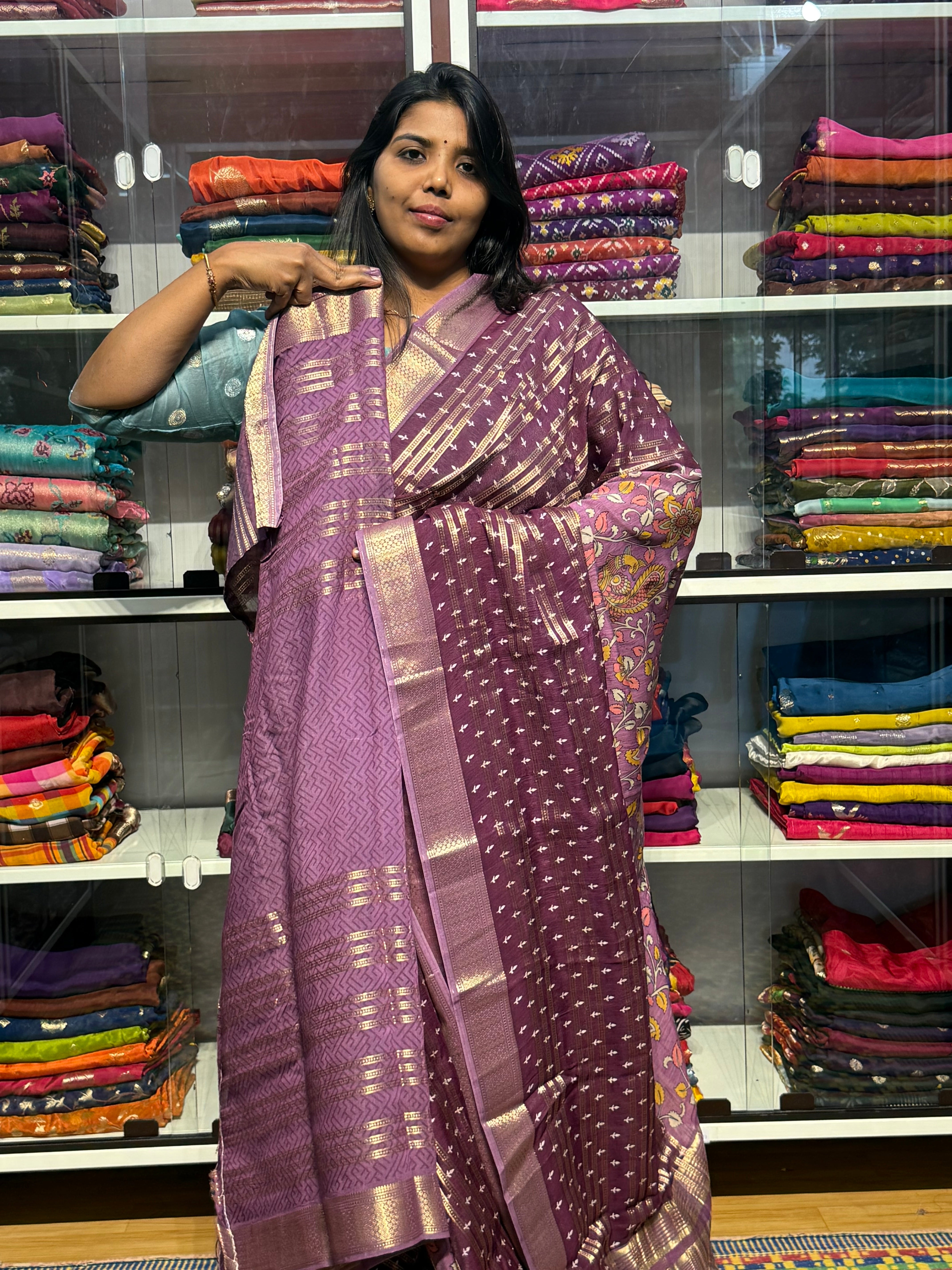 ASSAM SILK SAREES WITH PENKALAMKARI DESIGN