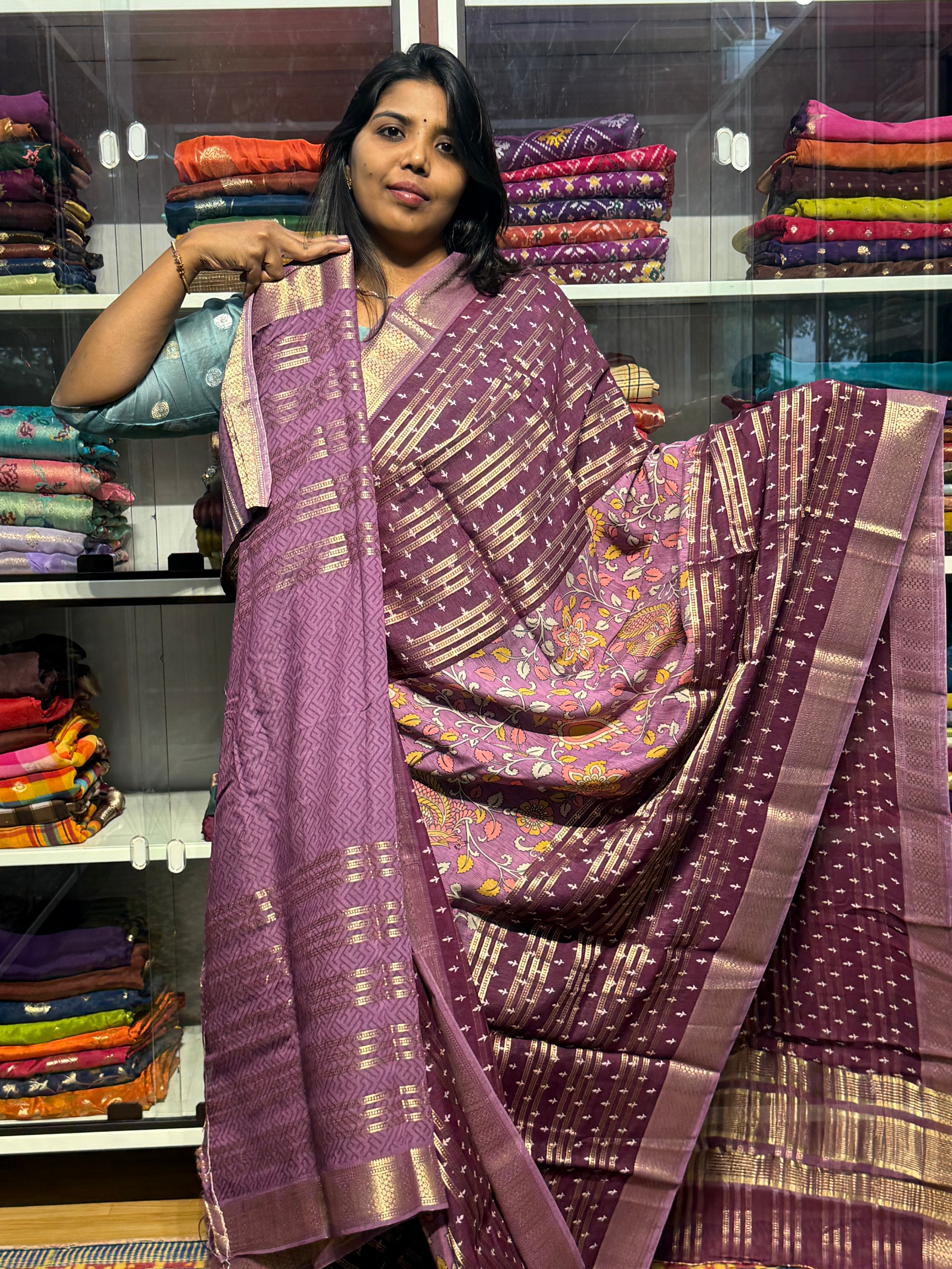 ASSAM SILK SAREES WITH PENKALAMKARI DESIGN