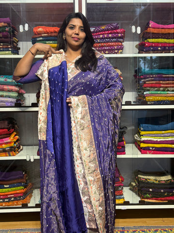 TISSUE BANDINI SAREES WUTH EMBROIDERY SCALLOP BORDER: VOILET