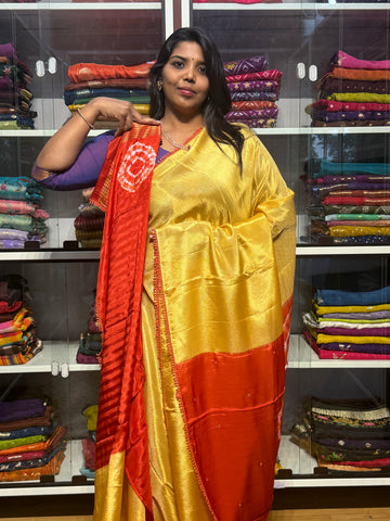 PURE TISSUE CREPE WITH CONTRAST SHIBORI MIRROR WORK PALLU