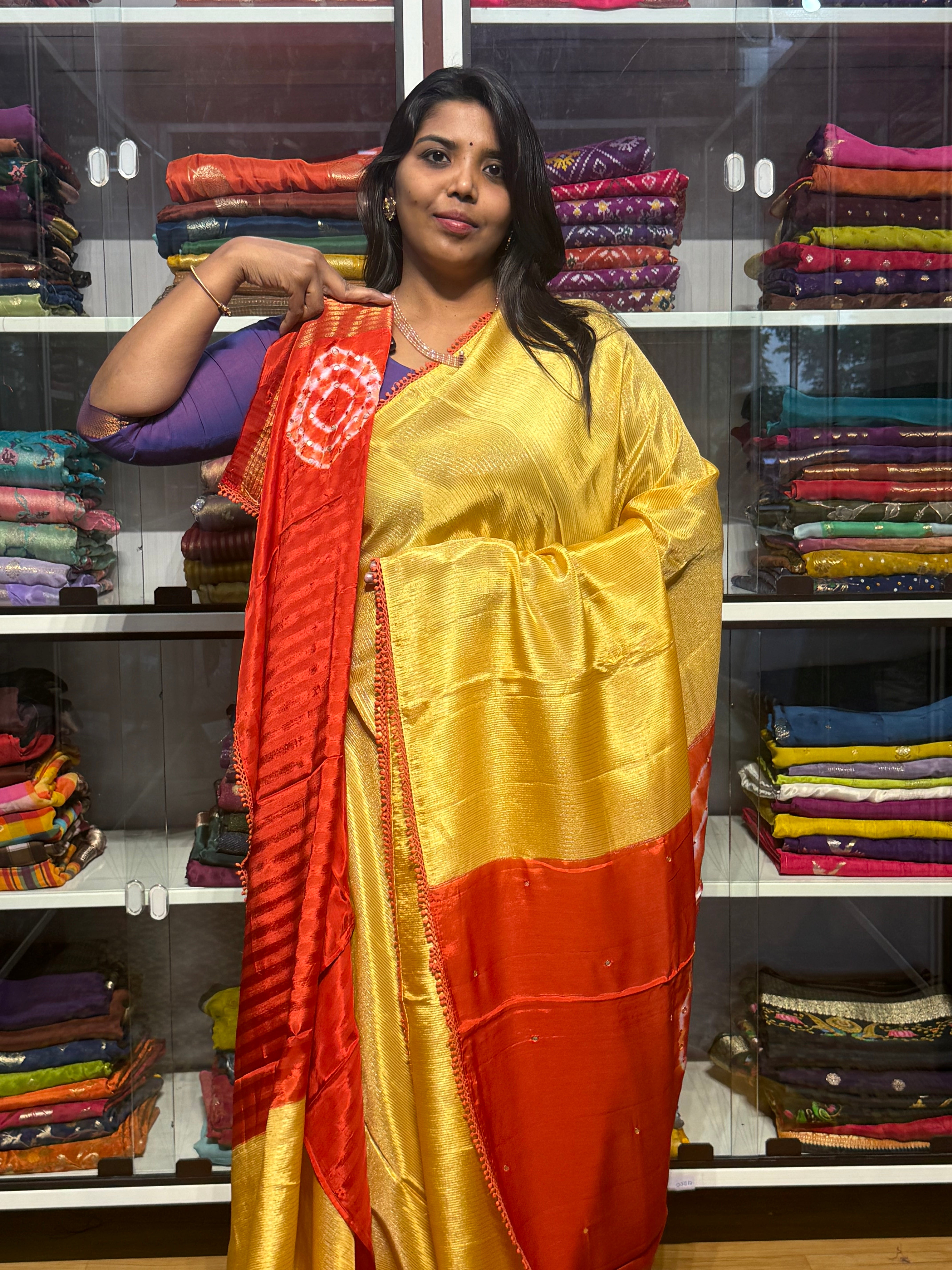 PURE TISSUE CREPE WITH CONTRAST SHIBORI MIRROR WORK PALLU