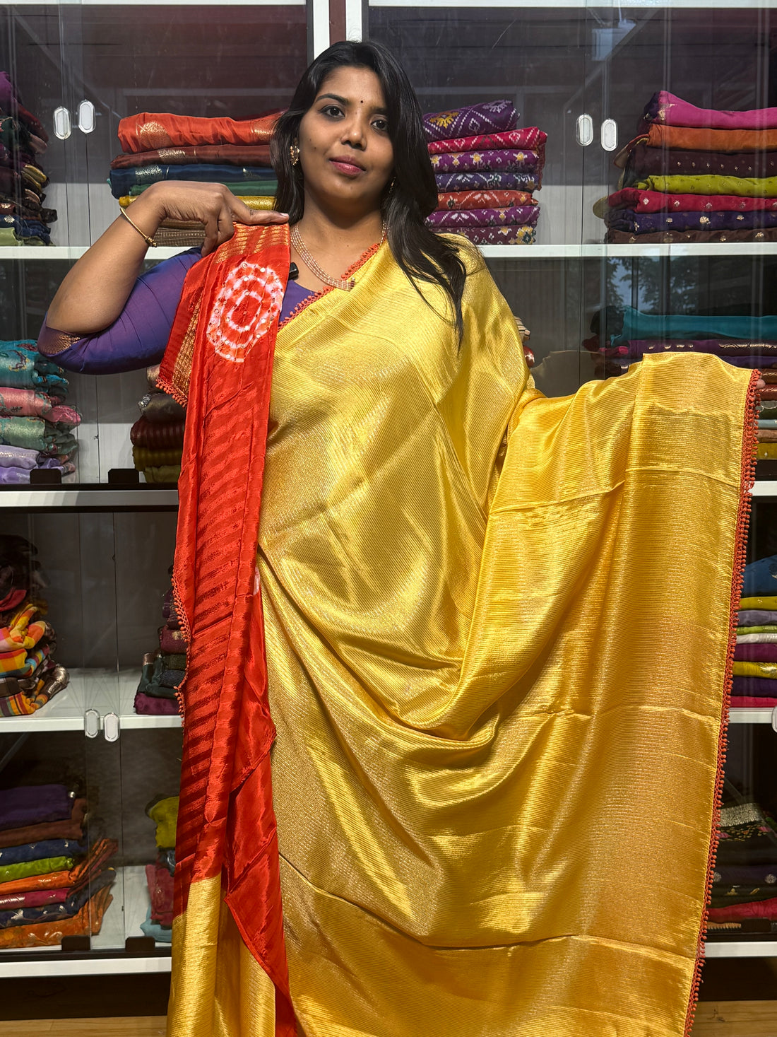 PURE TISSUE CREPE WITH CONTRAST SHIBORI MIRROR WORK PALLU
