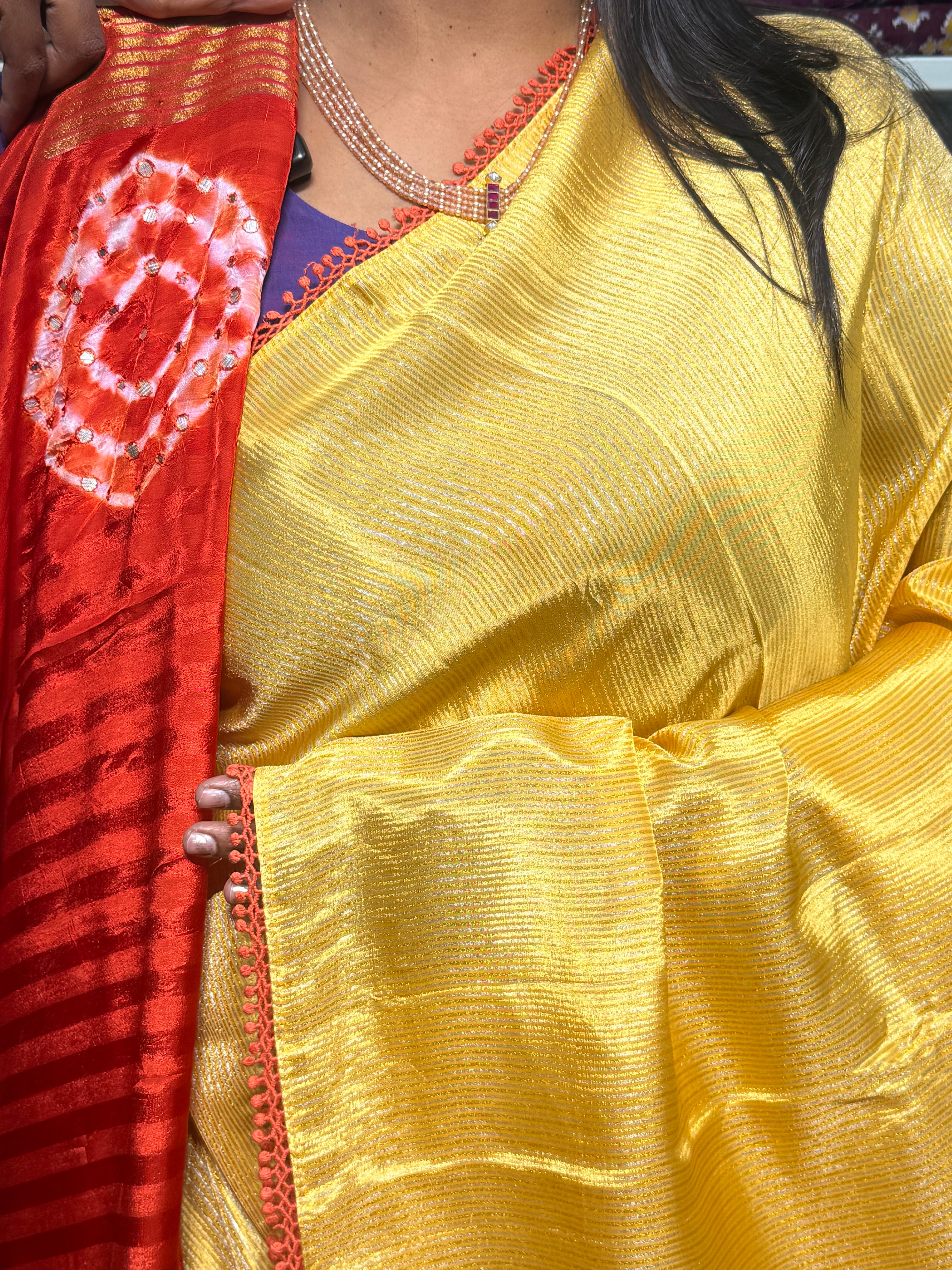 PURE TISSUE CREPE WITH CONTRAST SHIBORI MIRROR WORK PALLU