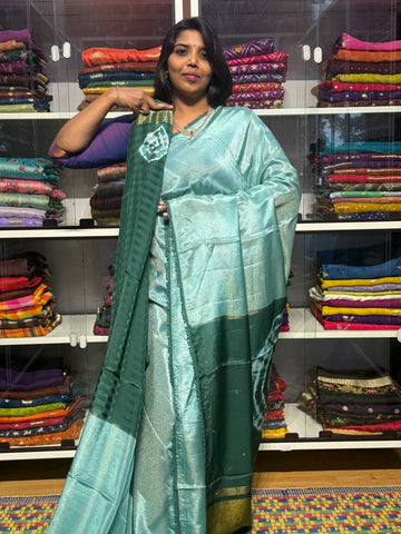 PURE TISSUE CREPE WITH CONTRAST SHIBORI MIRROR WORK PALLU