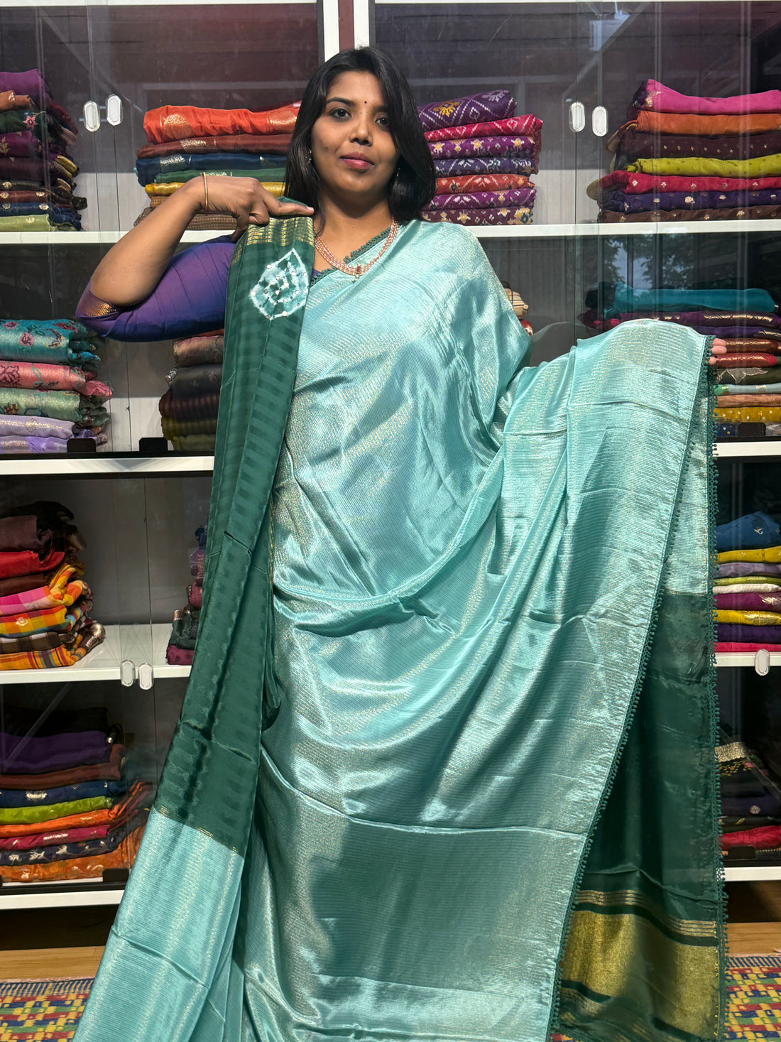 PURE TISSUE CREPE WITH CONTRAST SHIBORI MIRROR WORK PALLU