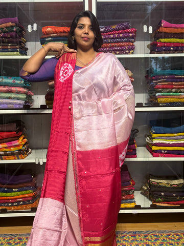 PURE TISSUE CREPE WITH CONTRAST SHIBORI MIRROR WORK PALLU