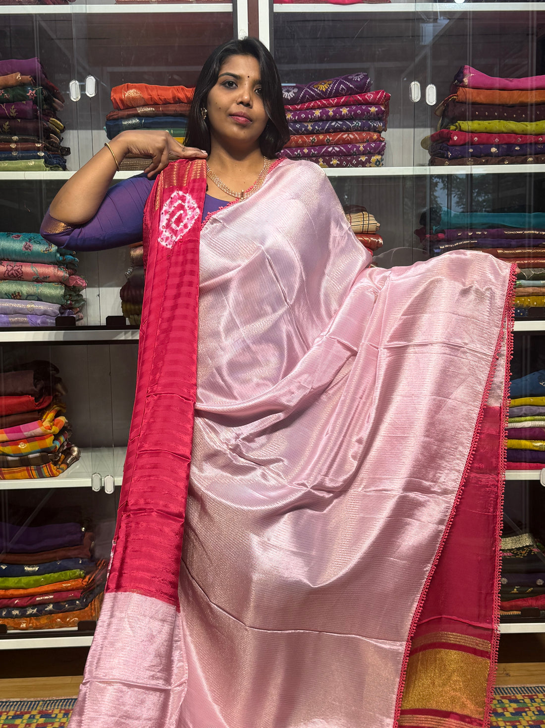 PURE TISSUE CREPE WITH CONTRAST SHIBORI MIRROR WORK PALLU