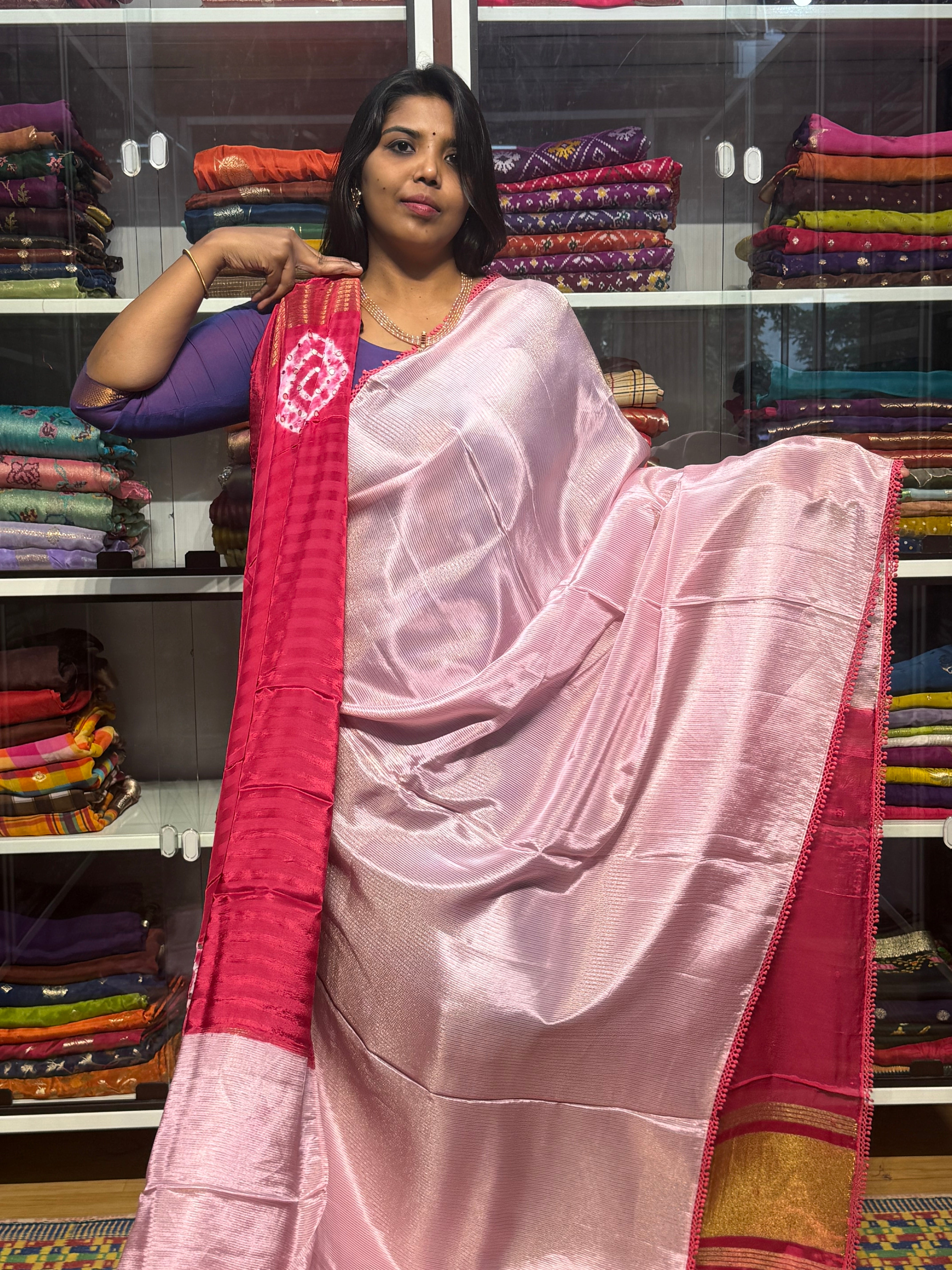 PURE TISSUE CREPE WITH CONTRAST SHIBORI MIRROR WORK PALLU
