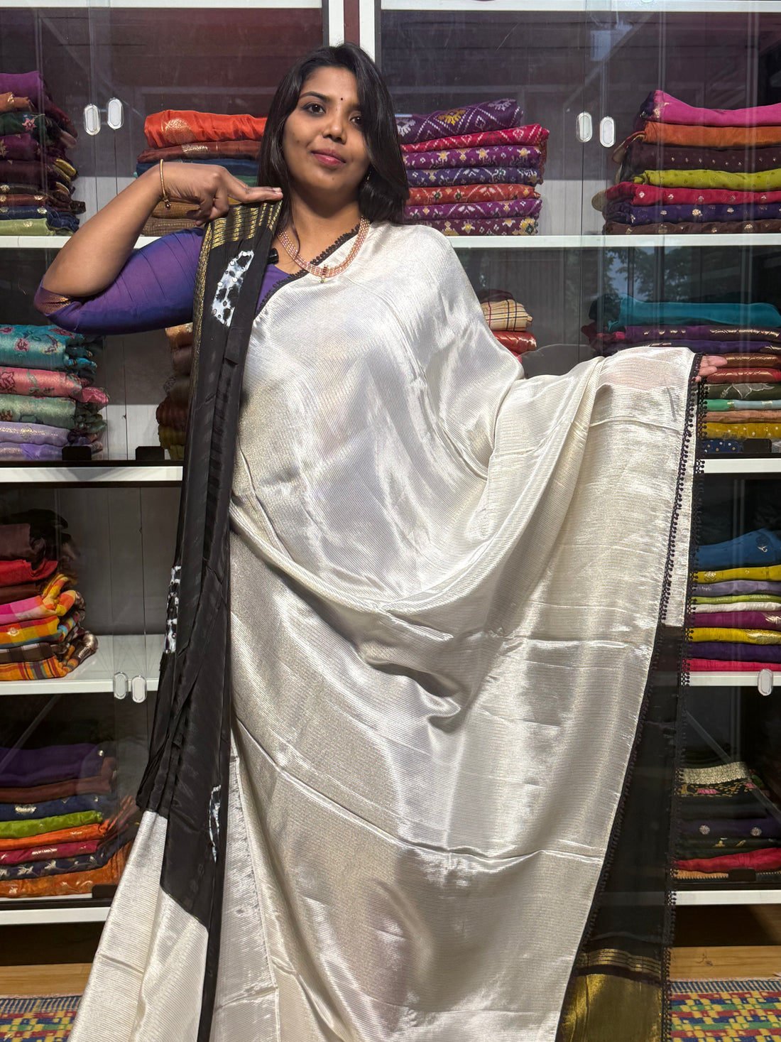 PURE TISSUE CREPE WITH CONTRAST SHIBORI MIRROR WORK PALLU