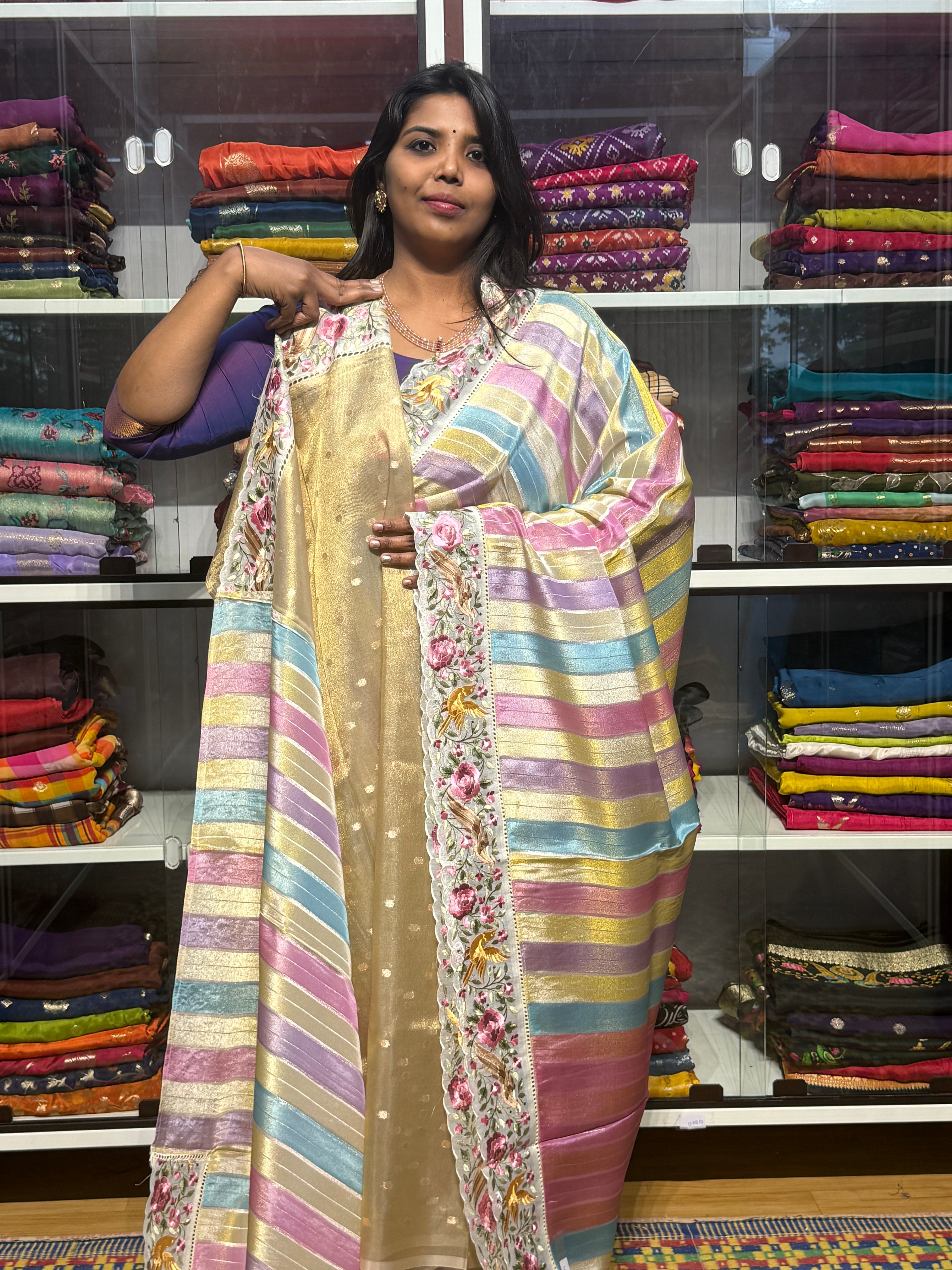 RANKAT PATTERN CREPE SAREES WITH EMBROIDERY SCALLOP BORDER
