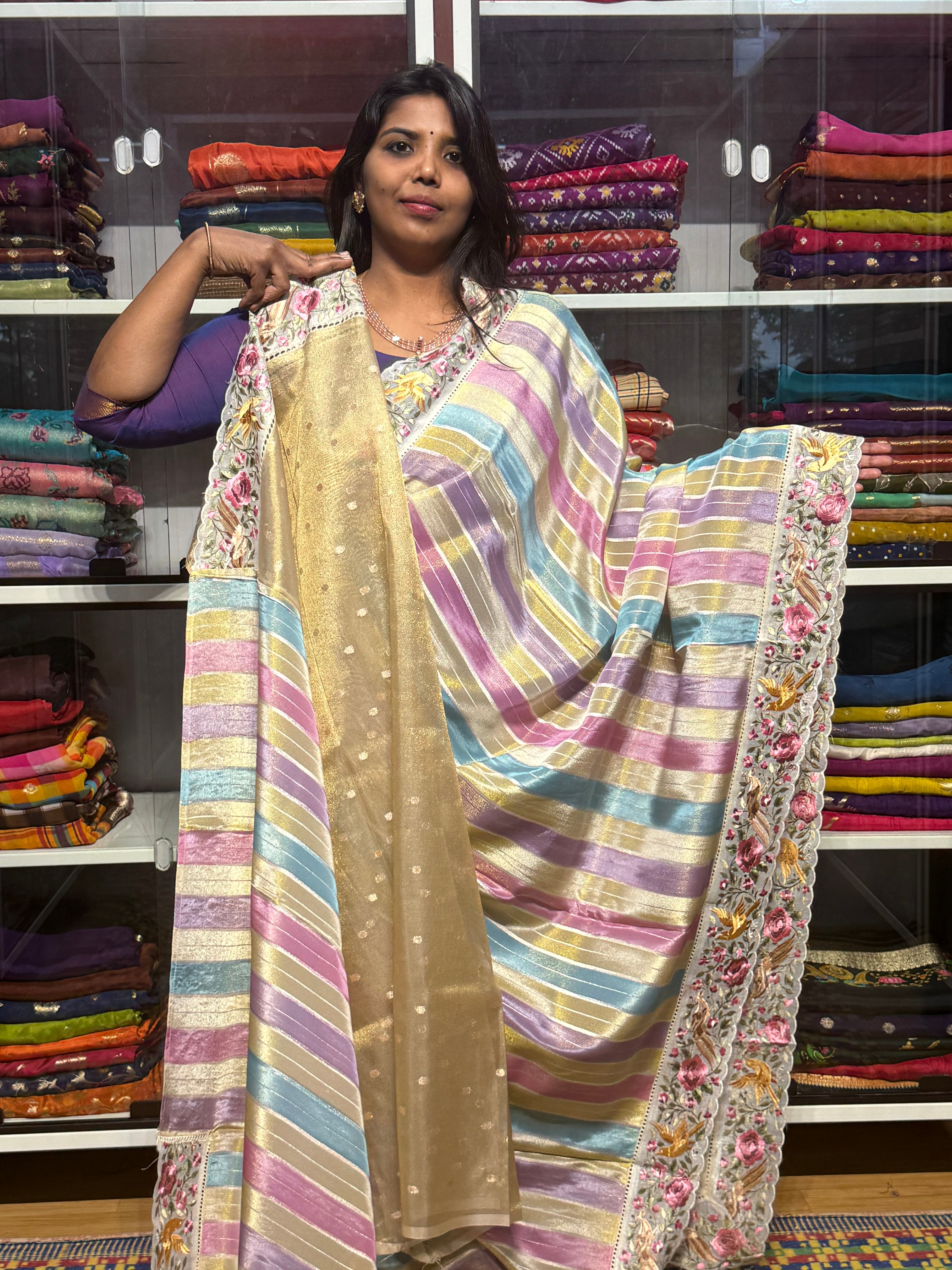 RANKAT PATTERN CREPE SAREES WITH EMBROIDERY SCALLOP BORDER