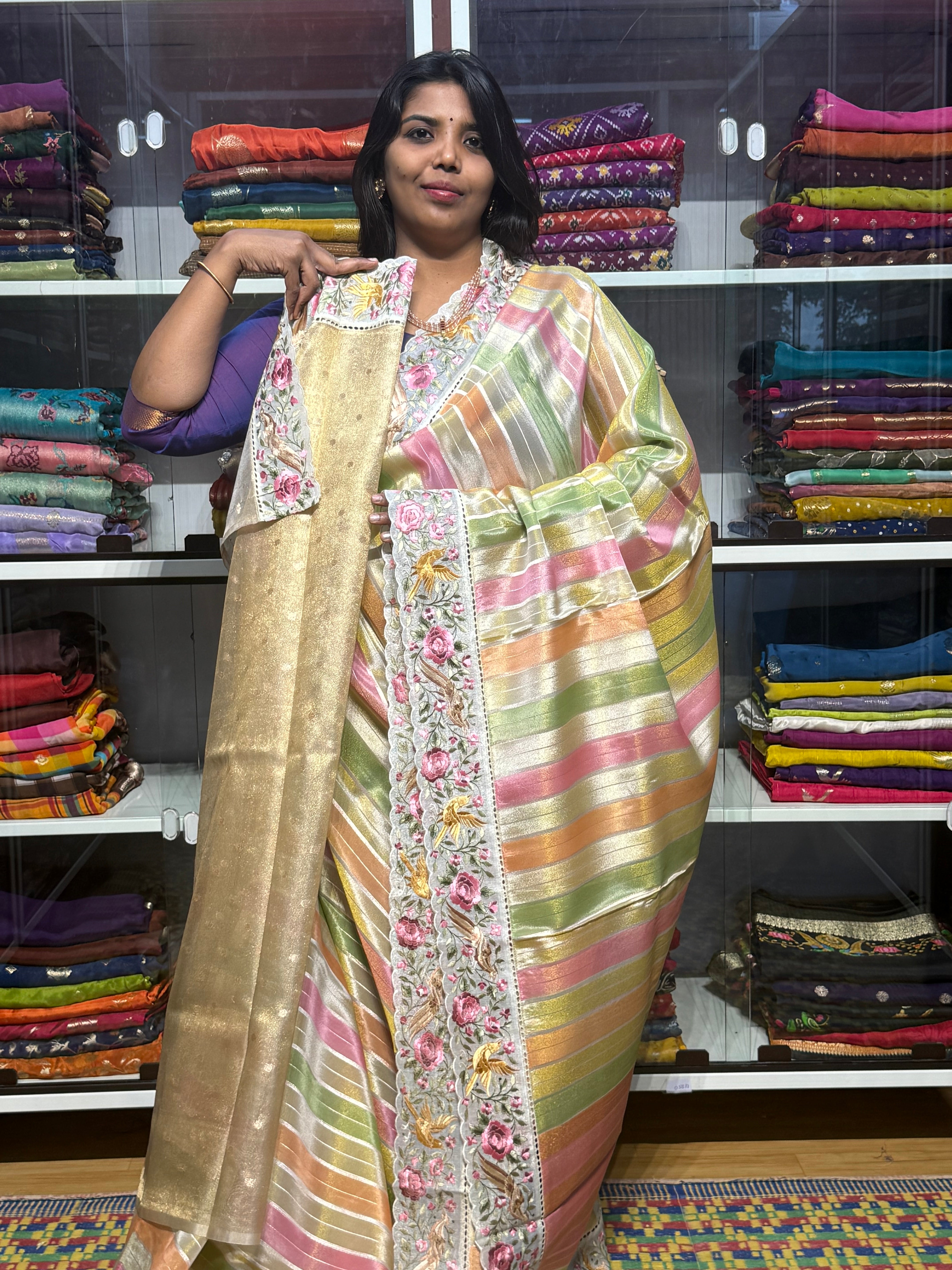 RANKAT PATTERN CREPE SAREES WITH EMBROIDERY SCALLOP BORDER