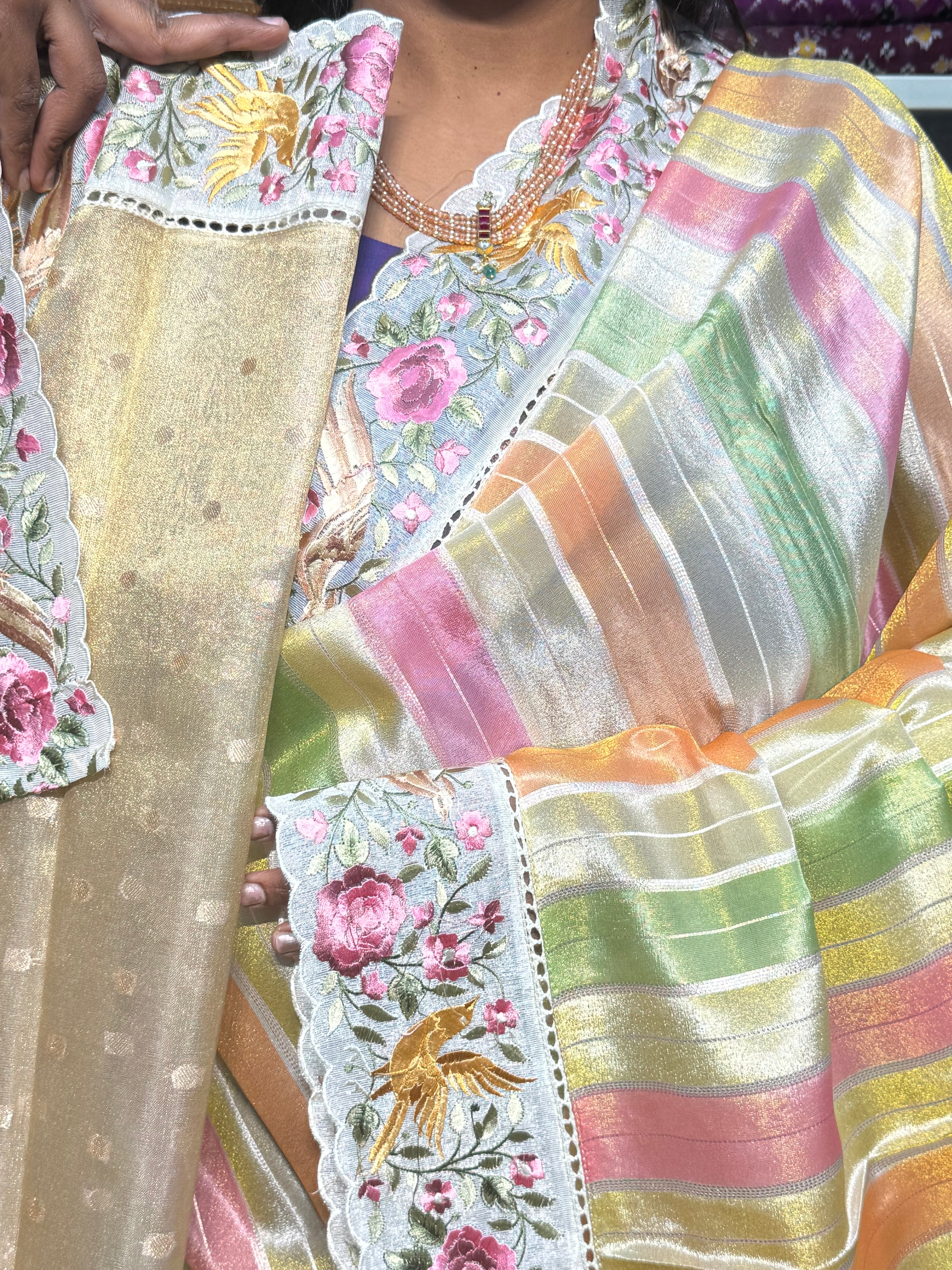 RANKAT PATTERN CREPE SAREES WITH EMBROIDERY SCALLOP BORDER