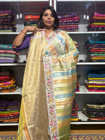 RANKAT PATTERN CREPE SAREES WITH EMBROIDERY SCALLOP BORDER