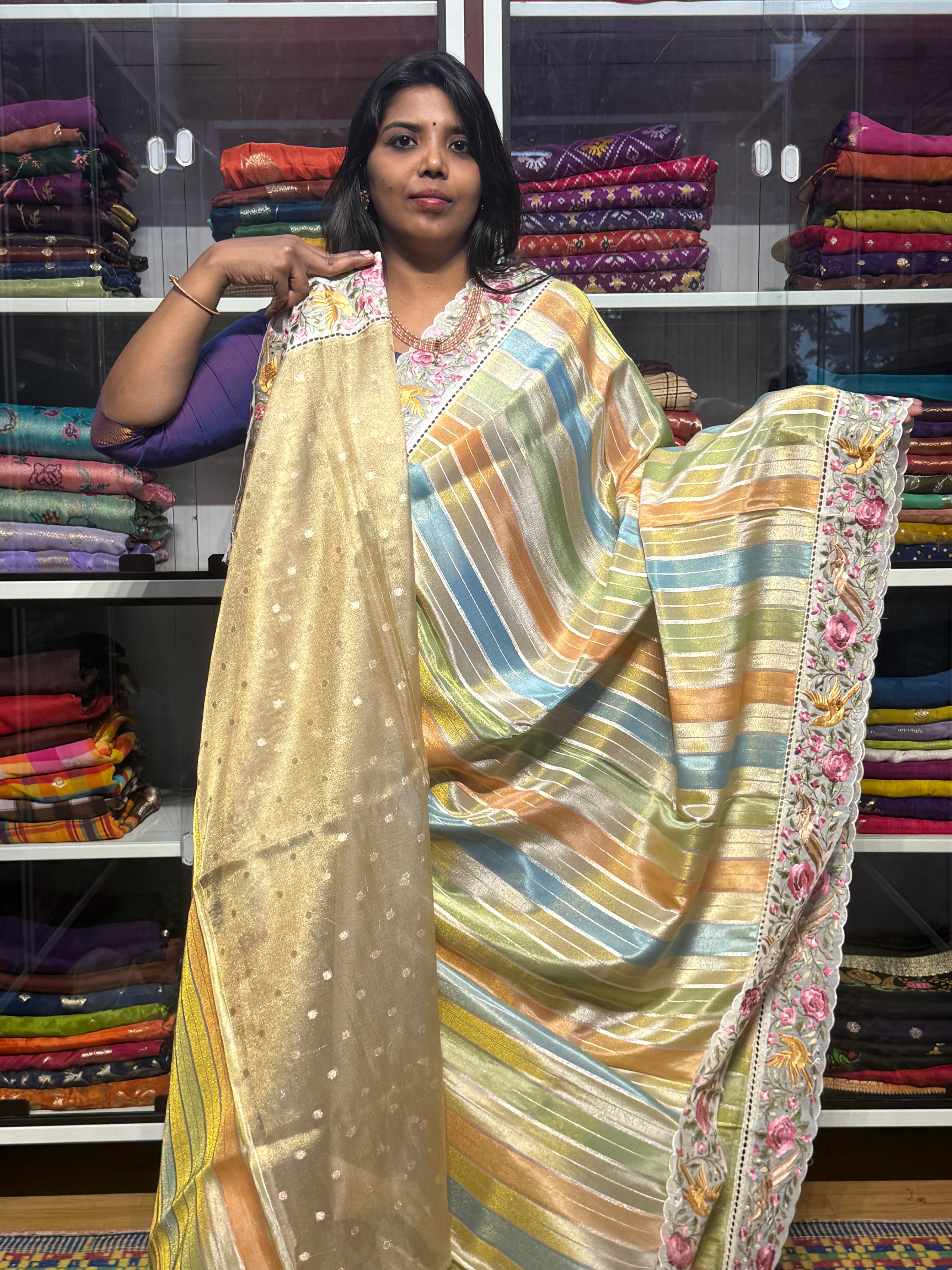RANKAT PATTERN CREPE SAREES WITH EMBROIDERY SCALLOP BORDER