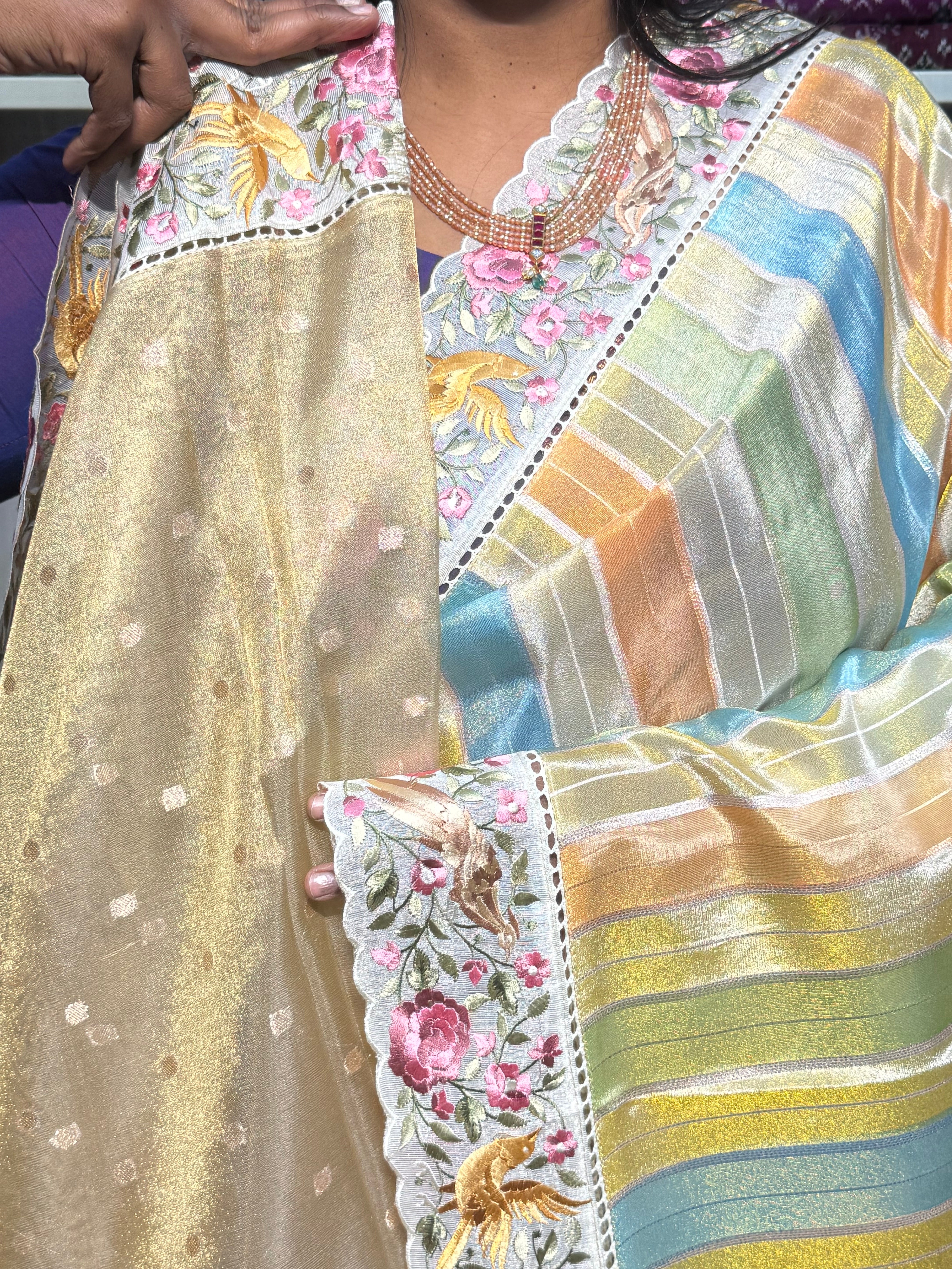 RANKAT PATTERN CREPE SAREES WITH EMBROIDERY SCALLOP BORDER