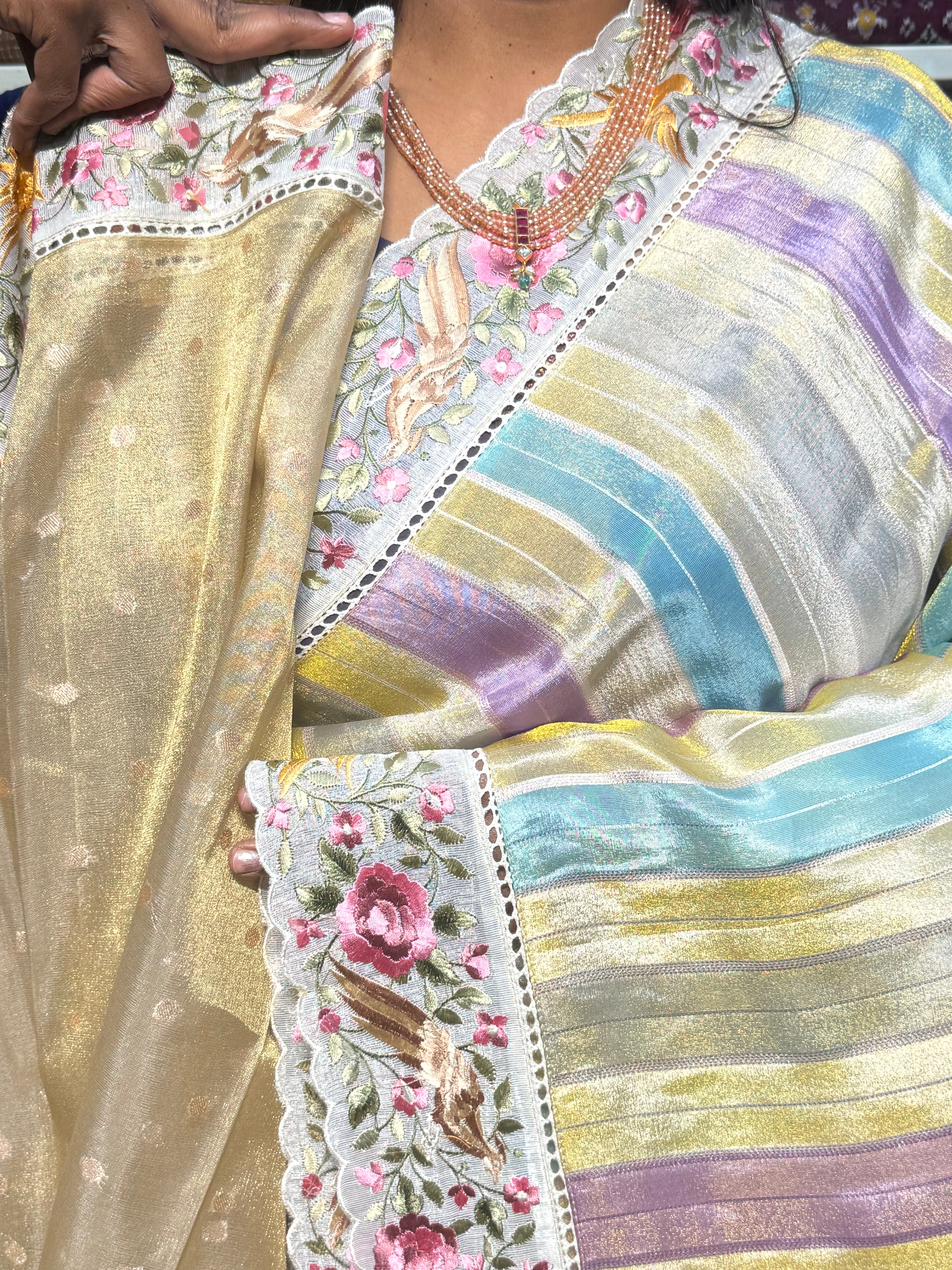 RANKAT PATTERN CREPE SAREES WITH EMBROIDERY SCALLOP BORDER