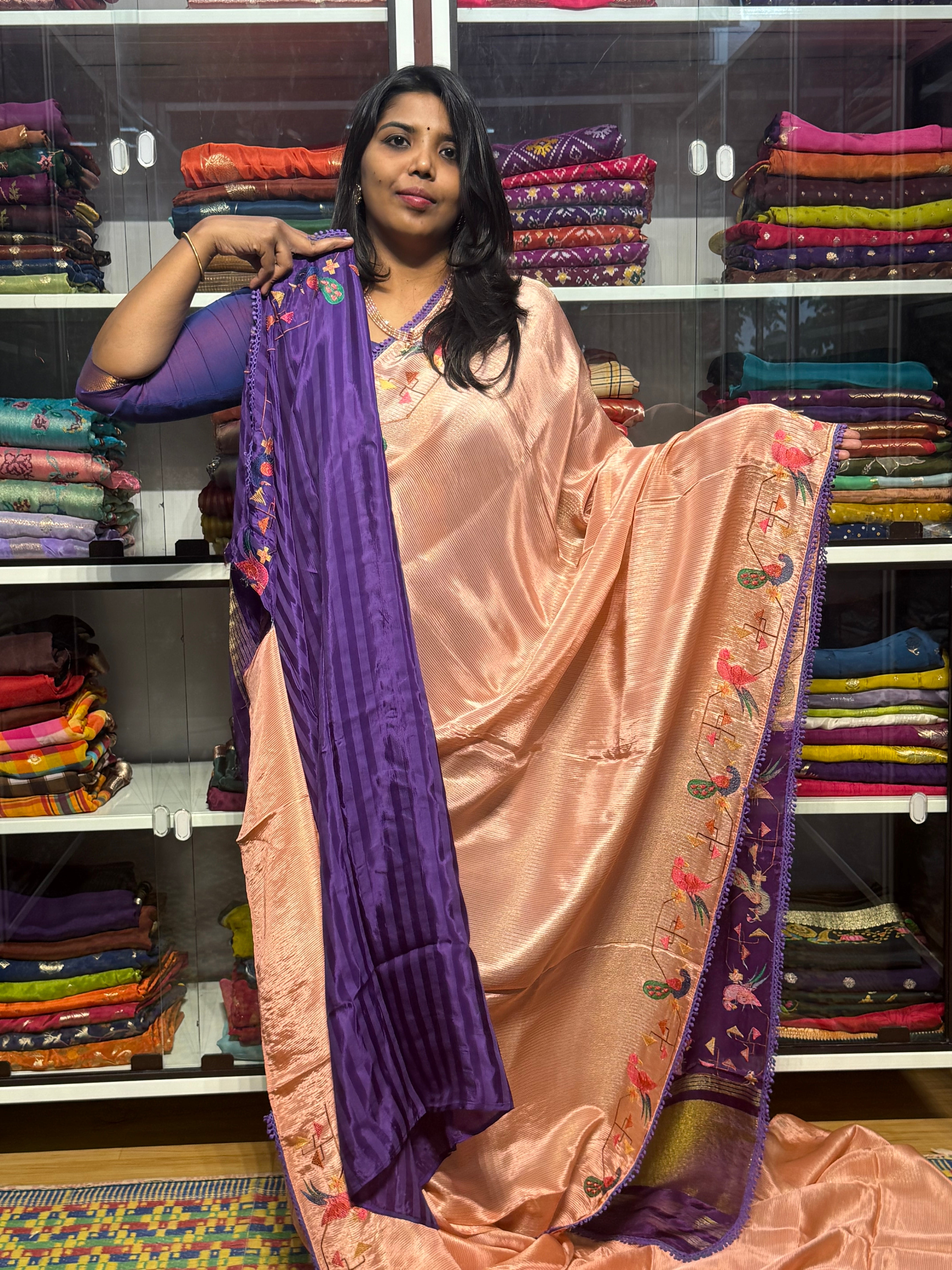 TISSUE CREPE SILK WITH EMBROIDERY BORDER
