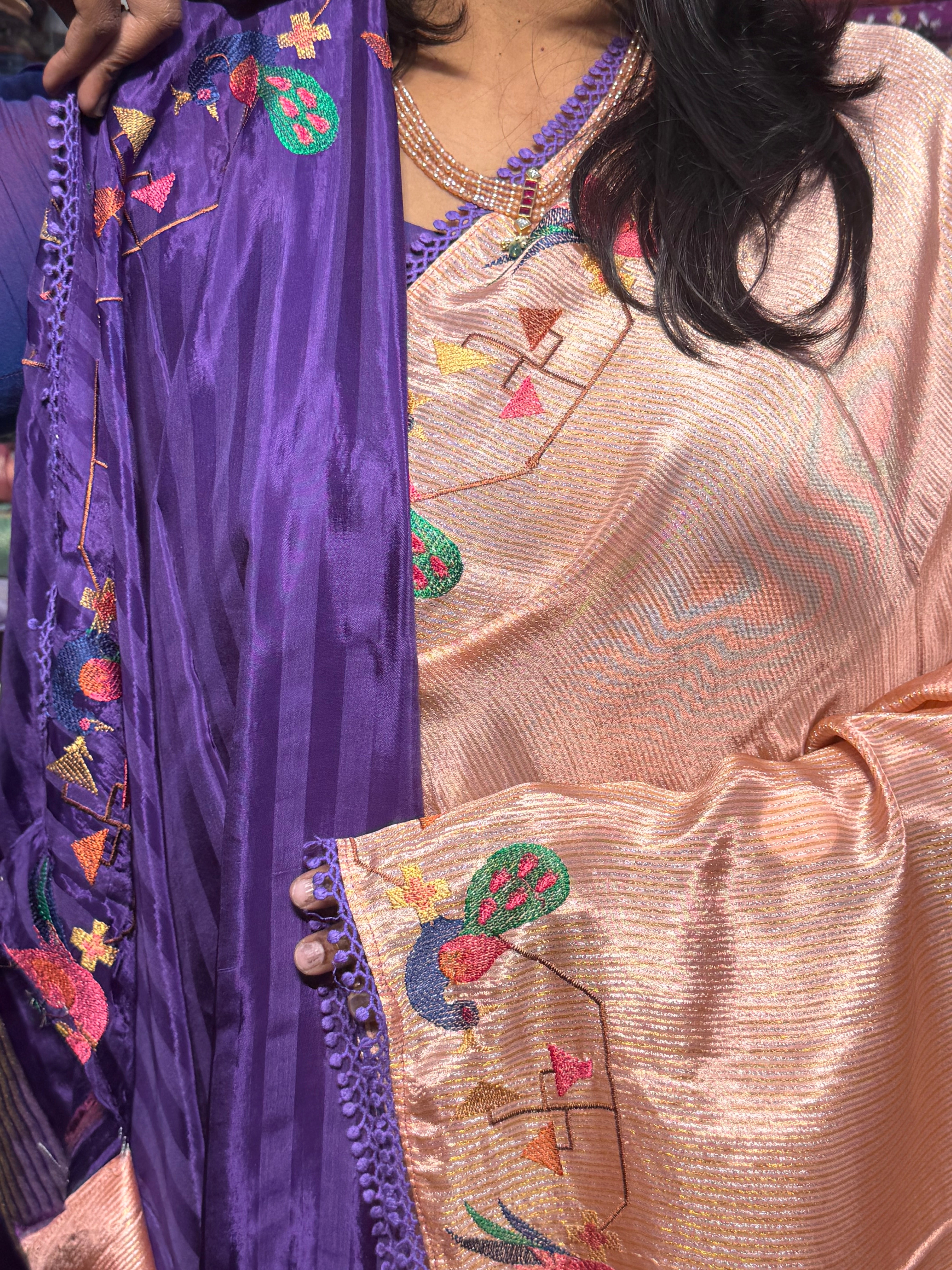 TISSUE CREPE SILK WITH EMBROIDERY BORDER