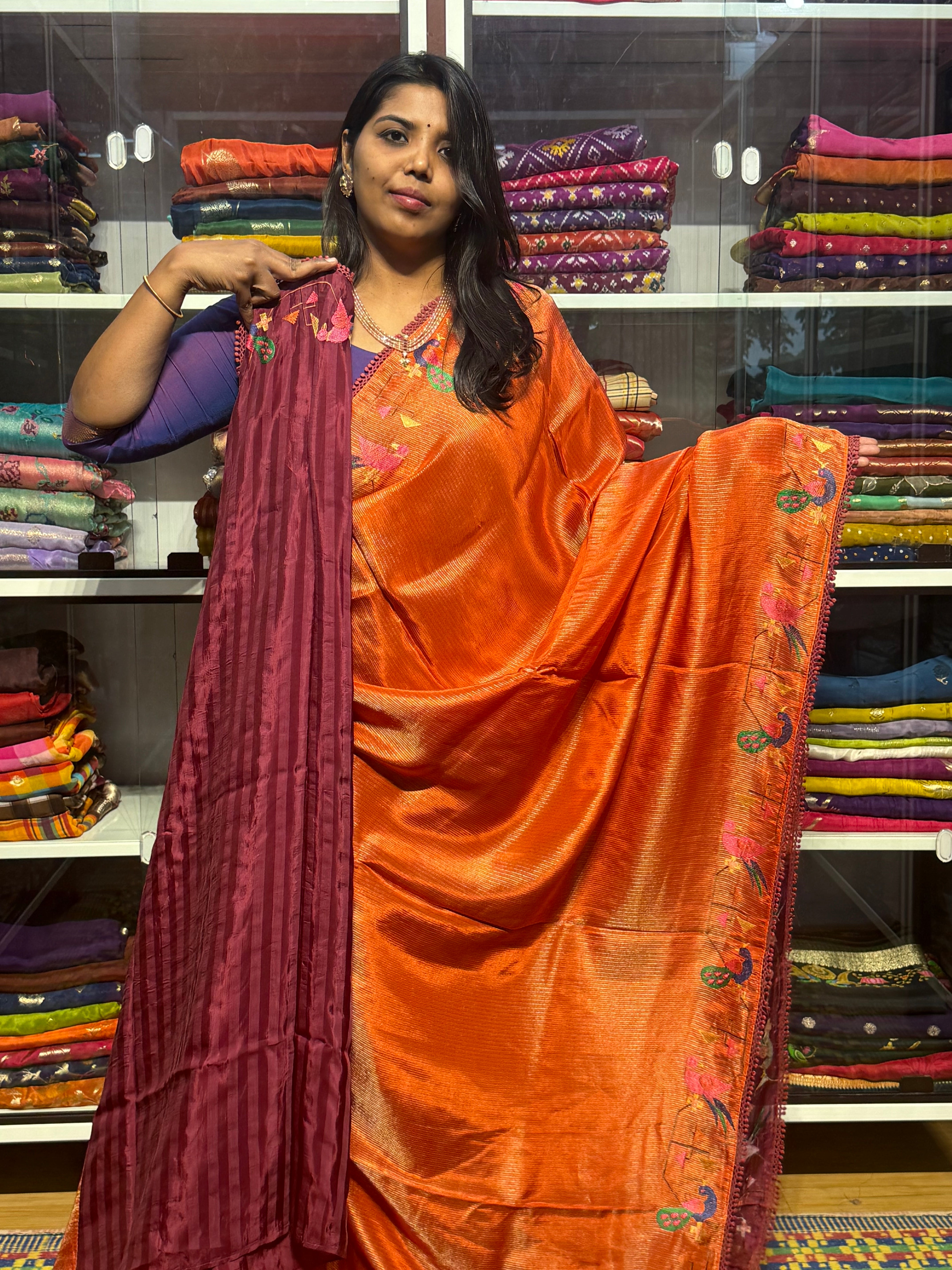 TISSUE CREPE SILK WITH EMBROIDERY BORDER