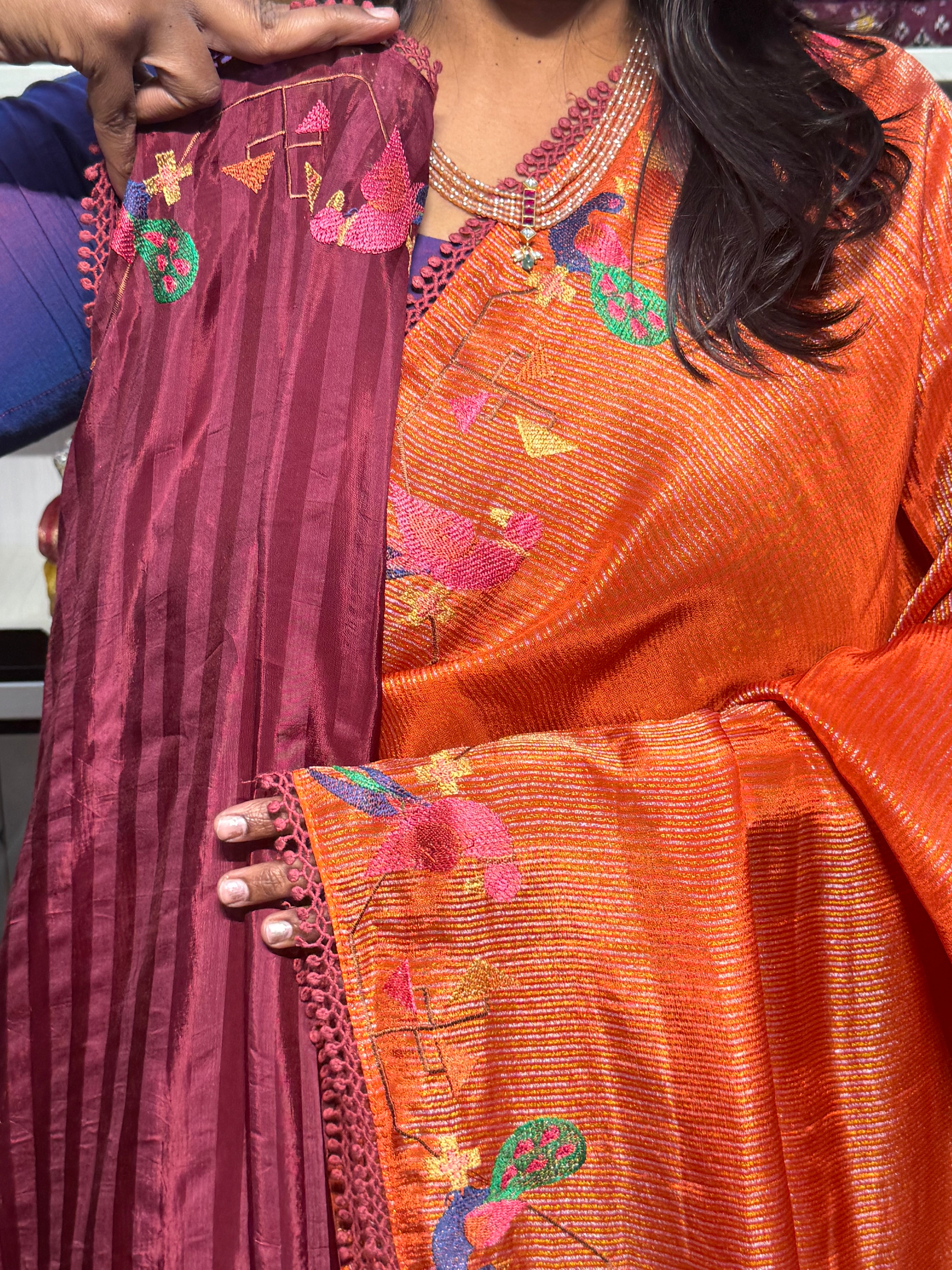 TISSUE CREPE SILK WITH EMBROIDERY BORDER
