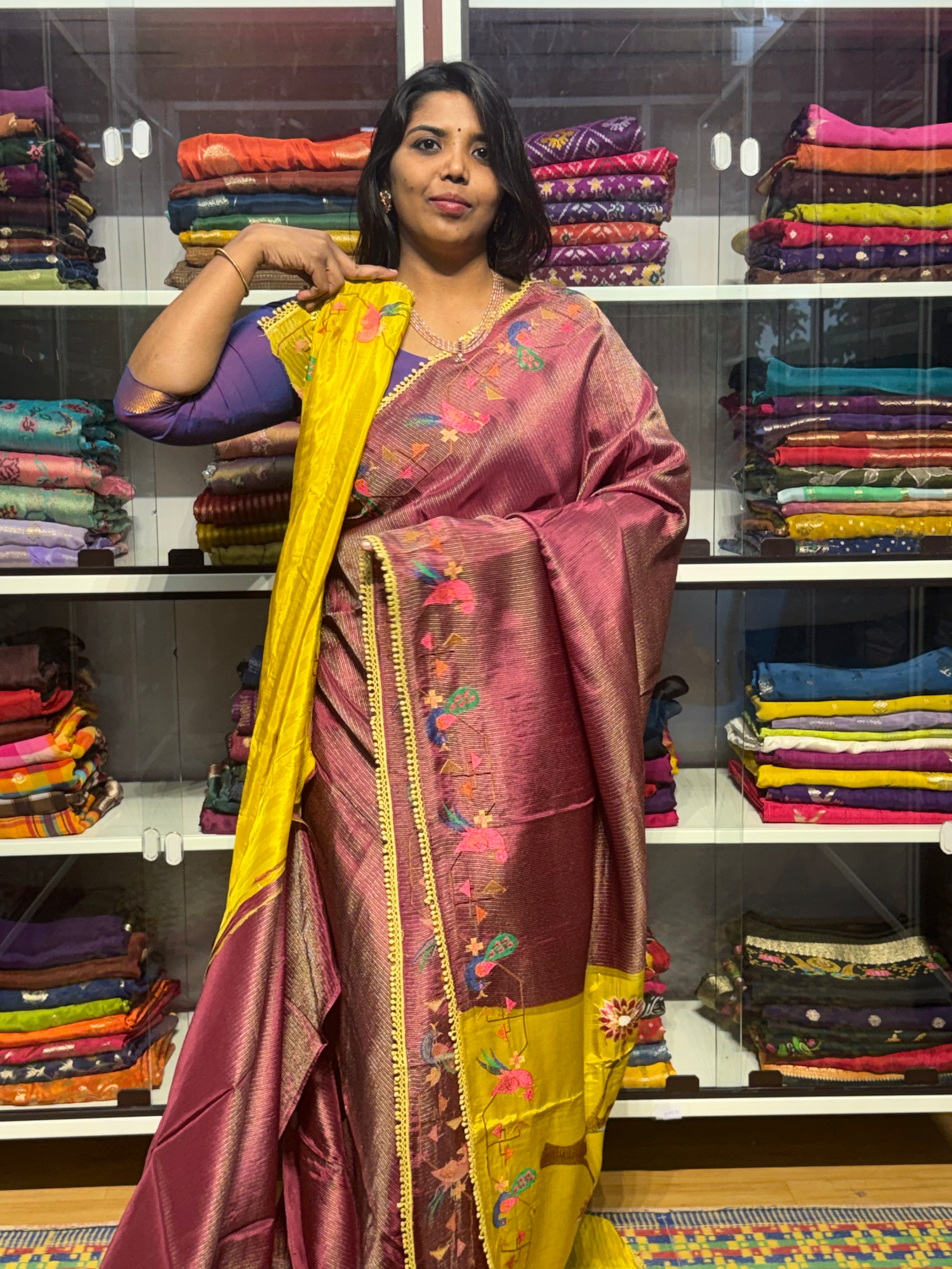 TISSUE CREPE SILK WITH EMBROIDERY BORDER