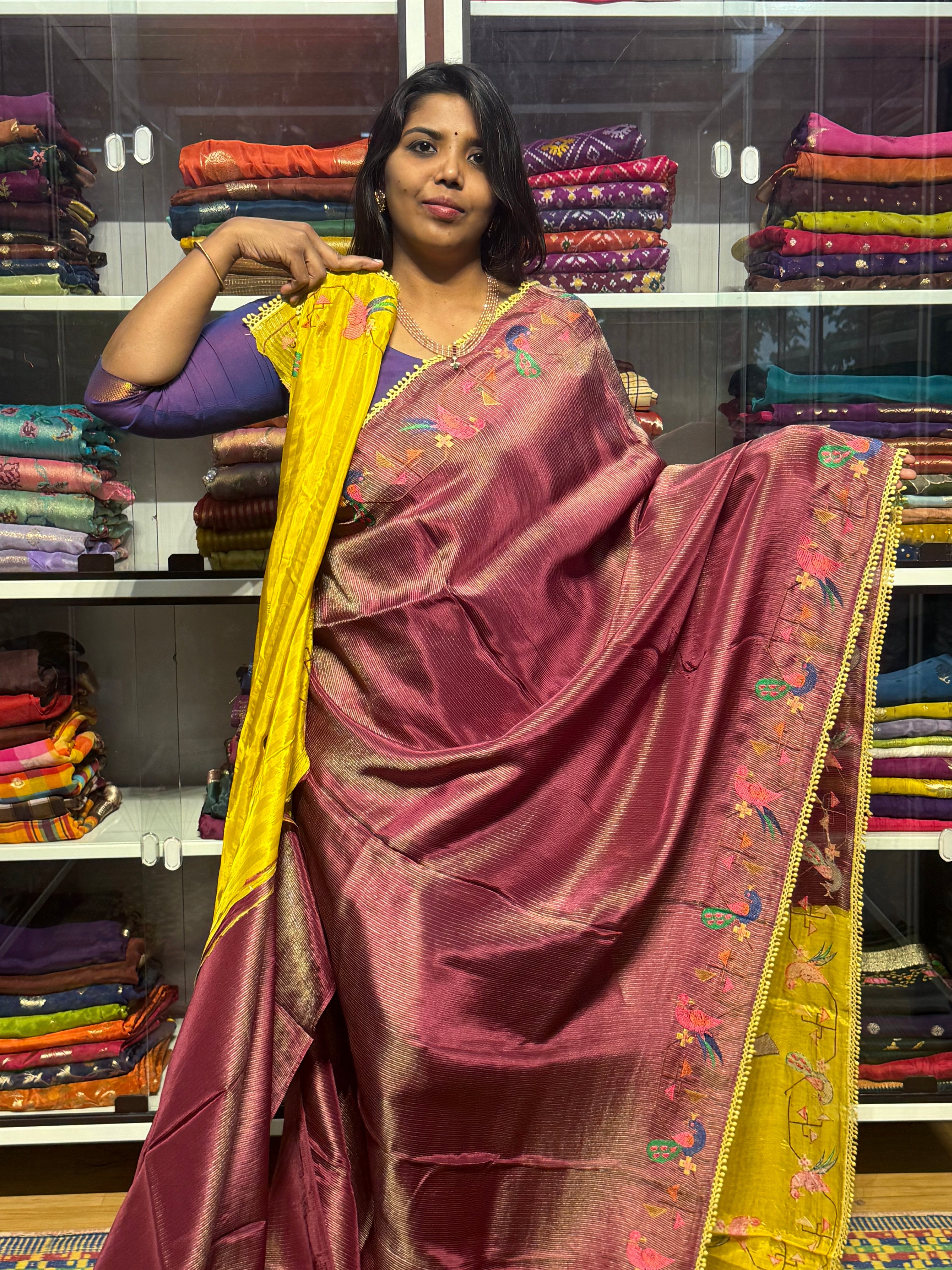 TISSUE CREPE SILK WITH EMBROIDERY BORDER