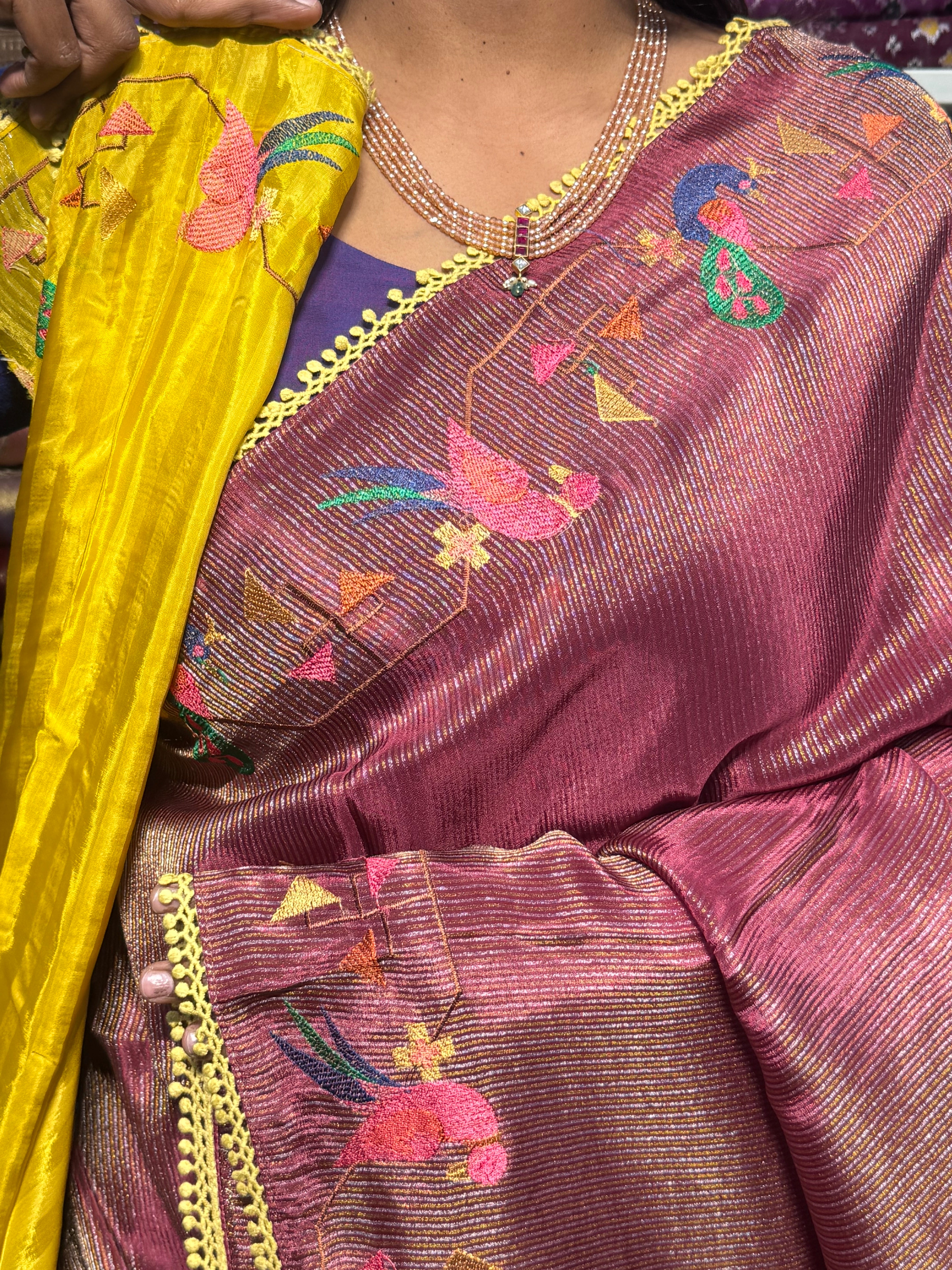 TISSUE CREPE SILK WITH EMBROIDERY BORDER