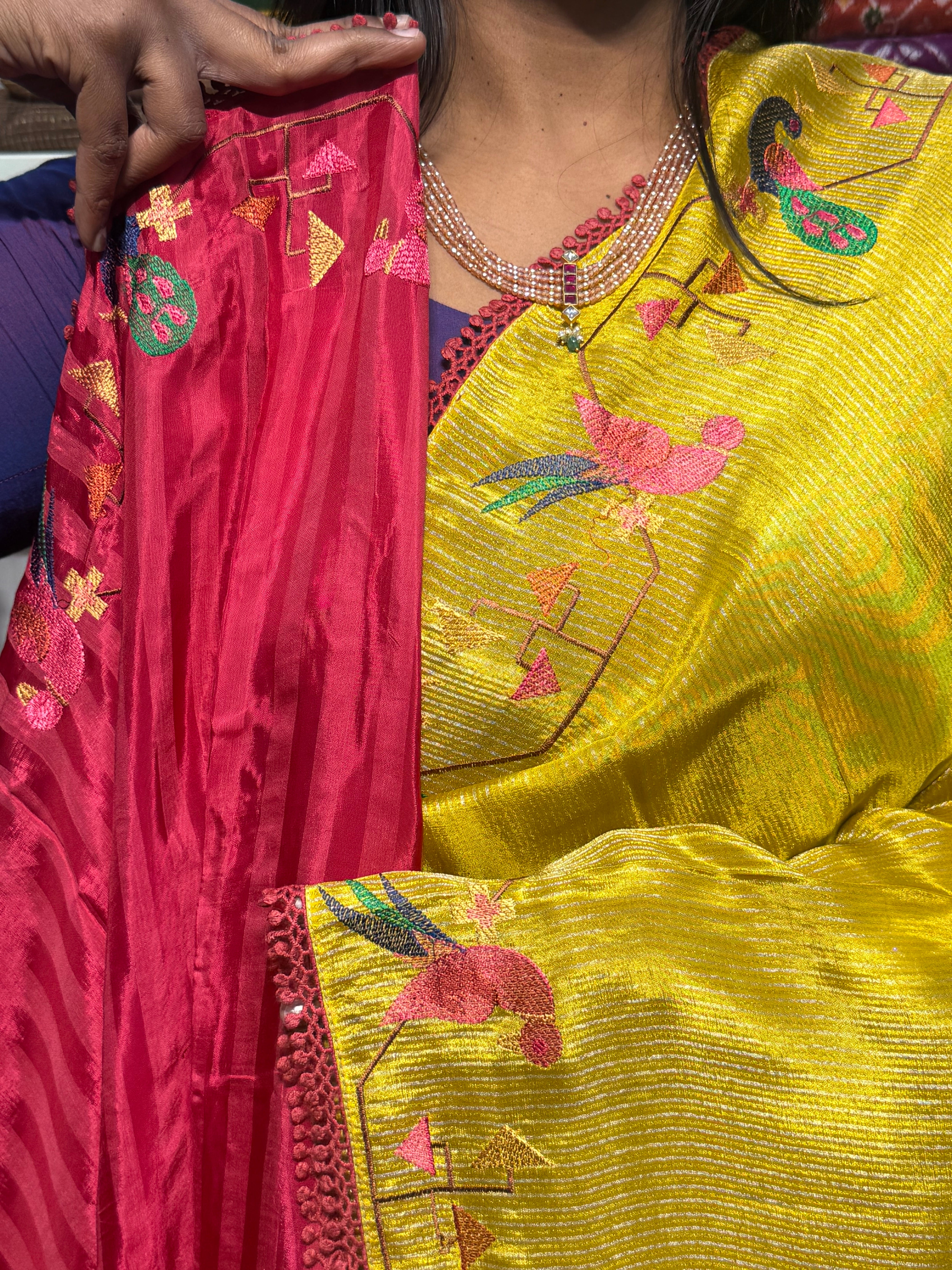 TISSUE CREPE SILK WITH EMBROIDERY BORDER