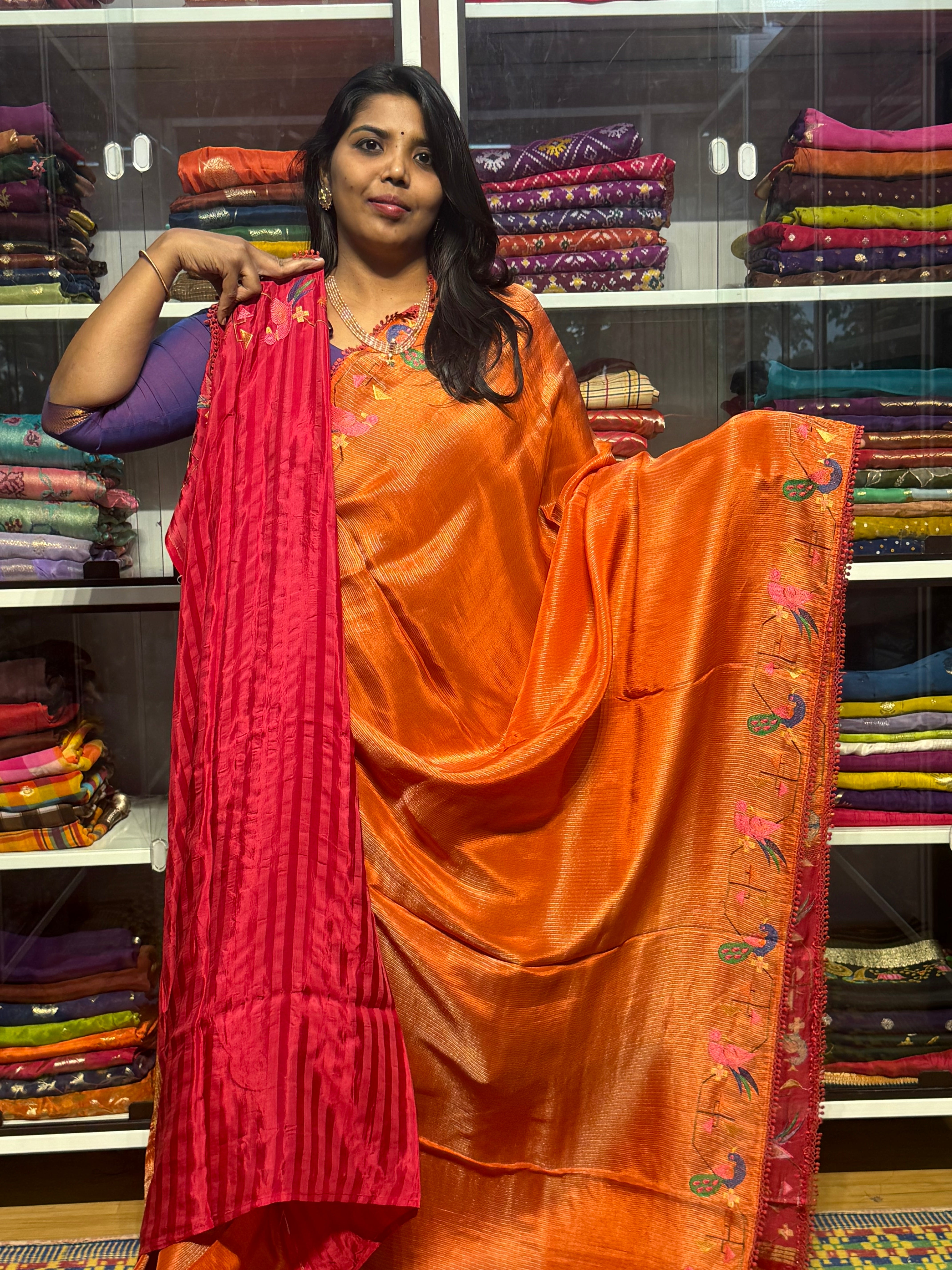 TISSUE CREPE SILK WITH EMBROIDERY BORDER