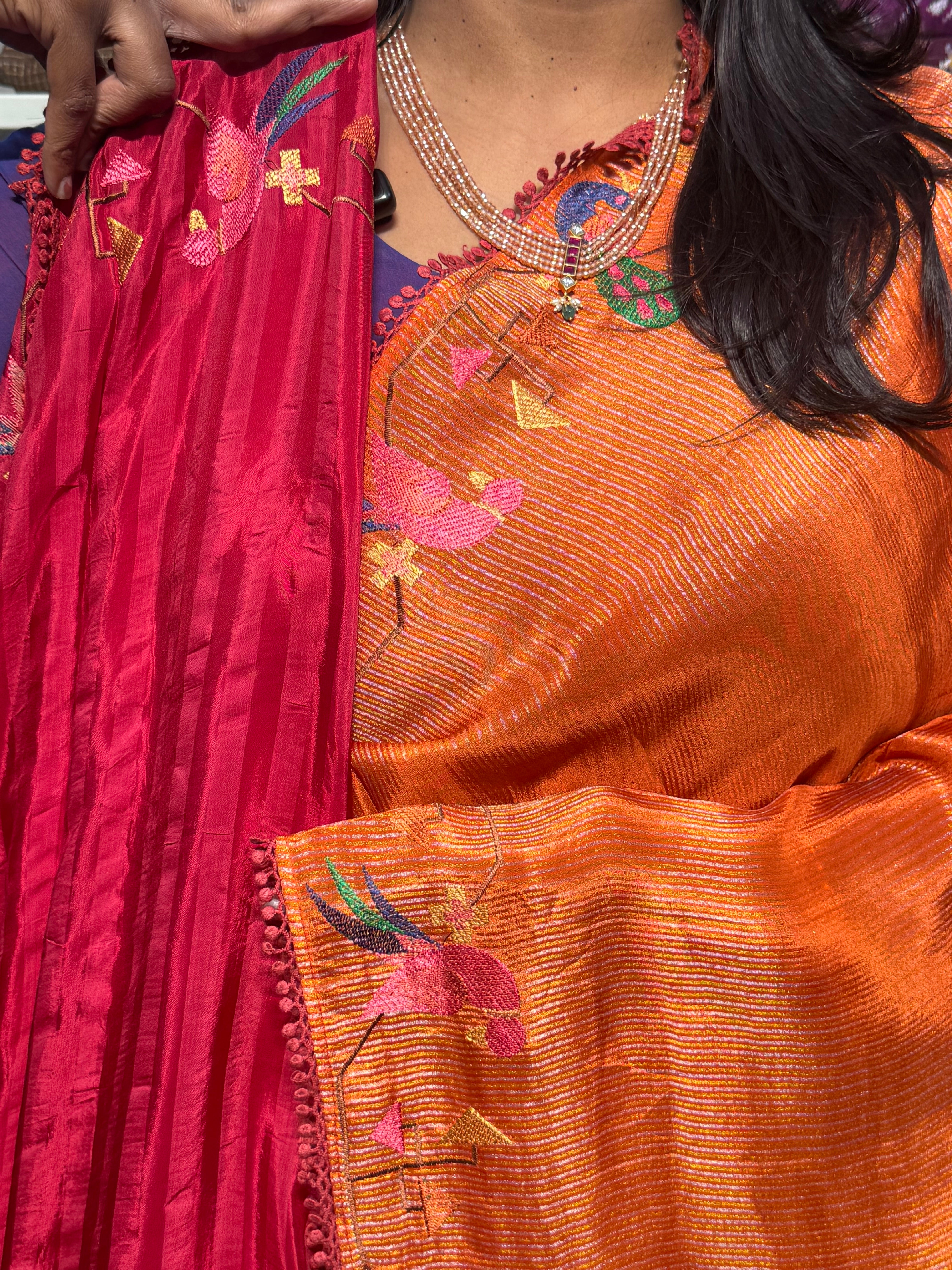 TISSUE CREPE SILK WITH EMBROIDERY BORDER